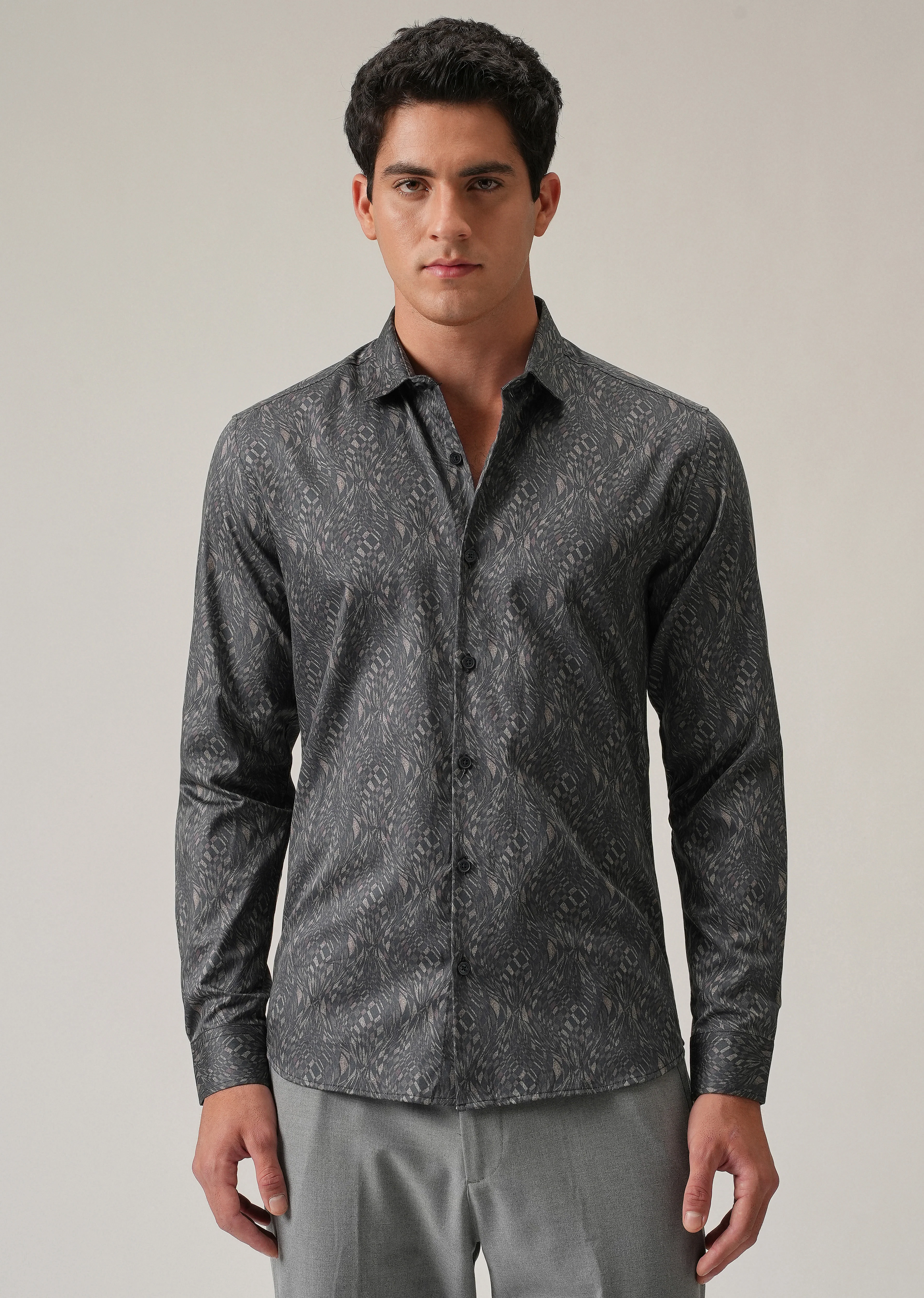 Grey Optical Print Shirt - Image 3