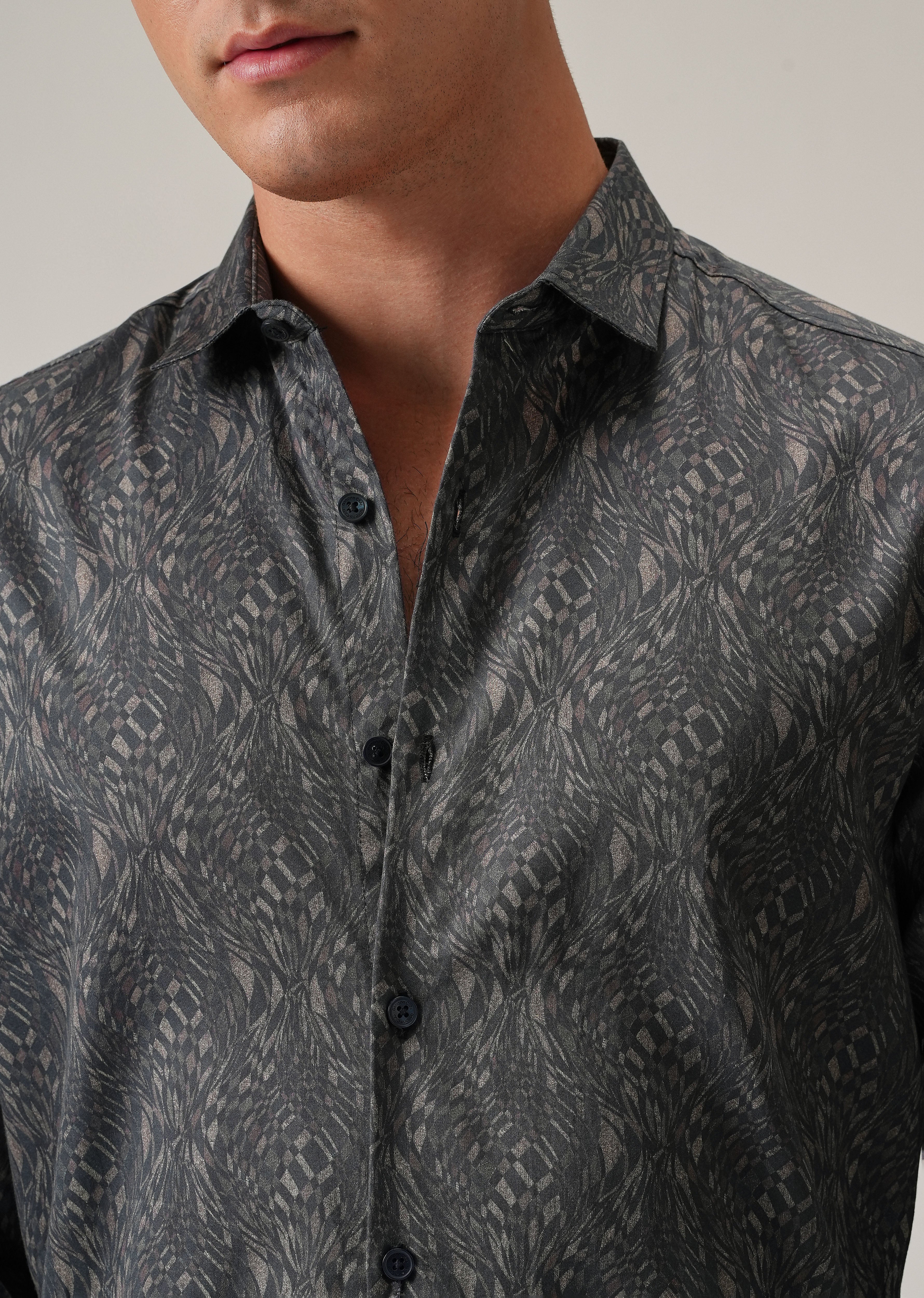 Grey Optical Print Shirt - Image 5