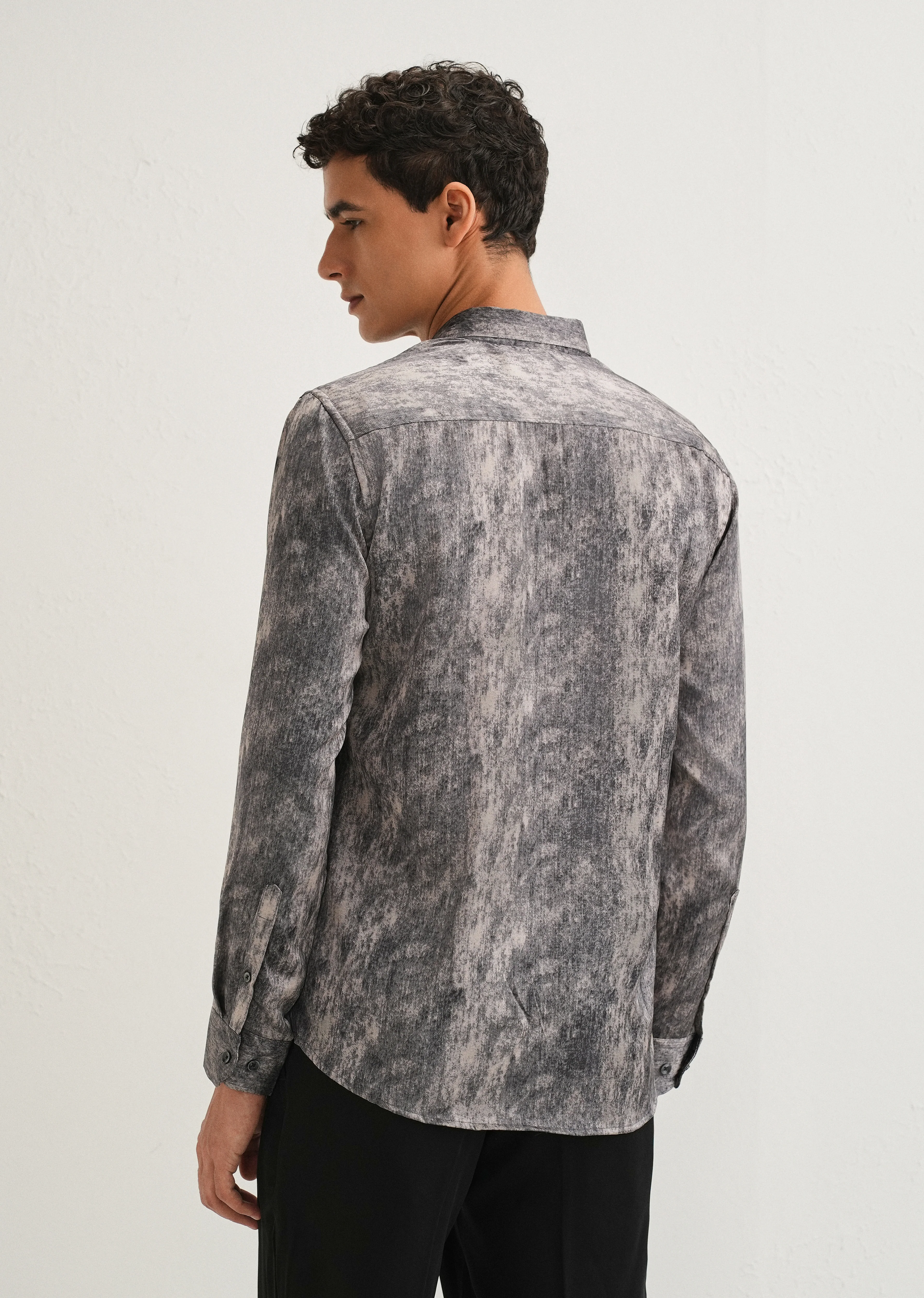 Grey Pink Fade Abstract Printed Shirt - Image 2
