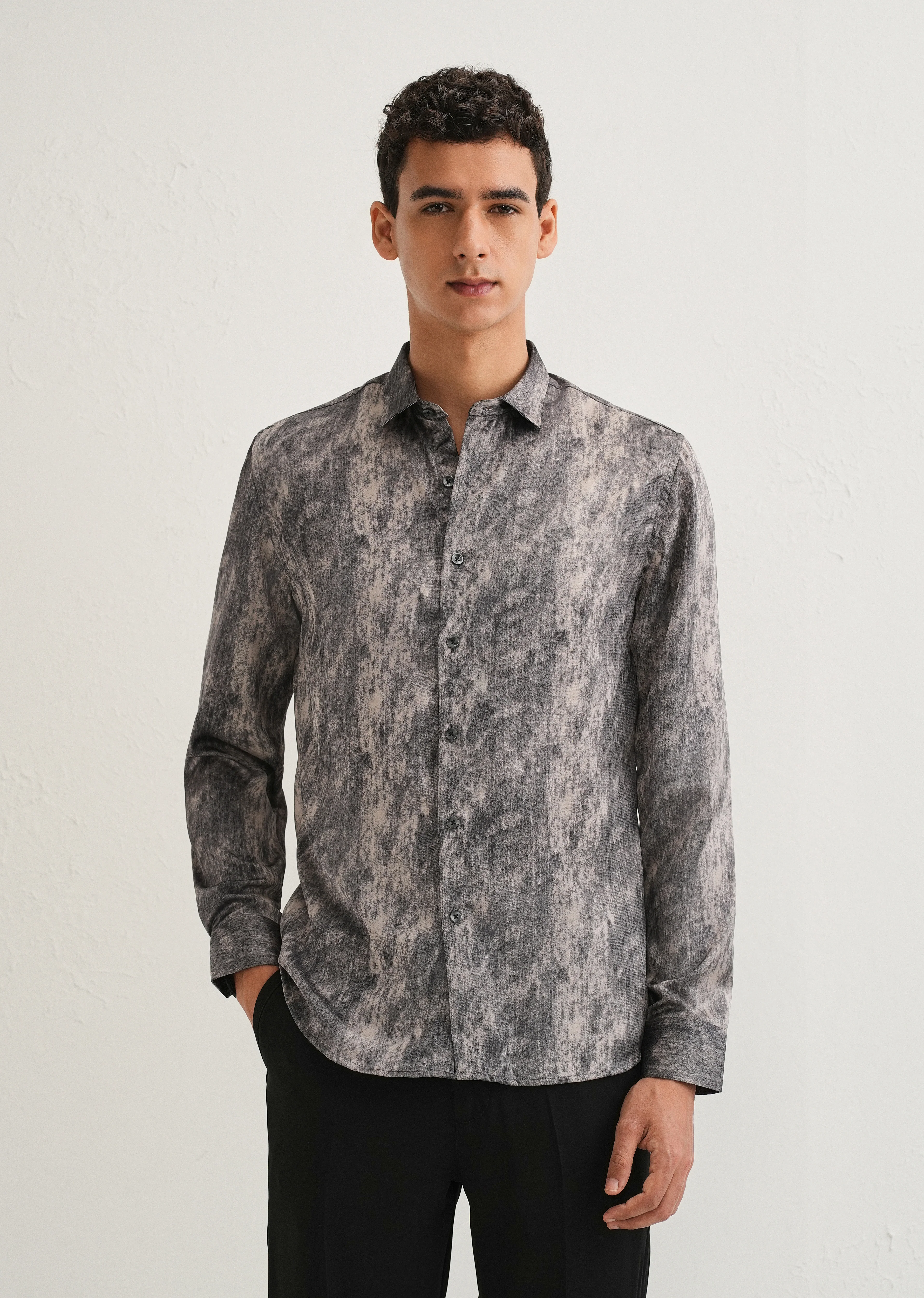 Grey Pink Fade Abstract Printed Shirt - Image 3