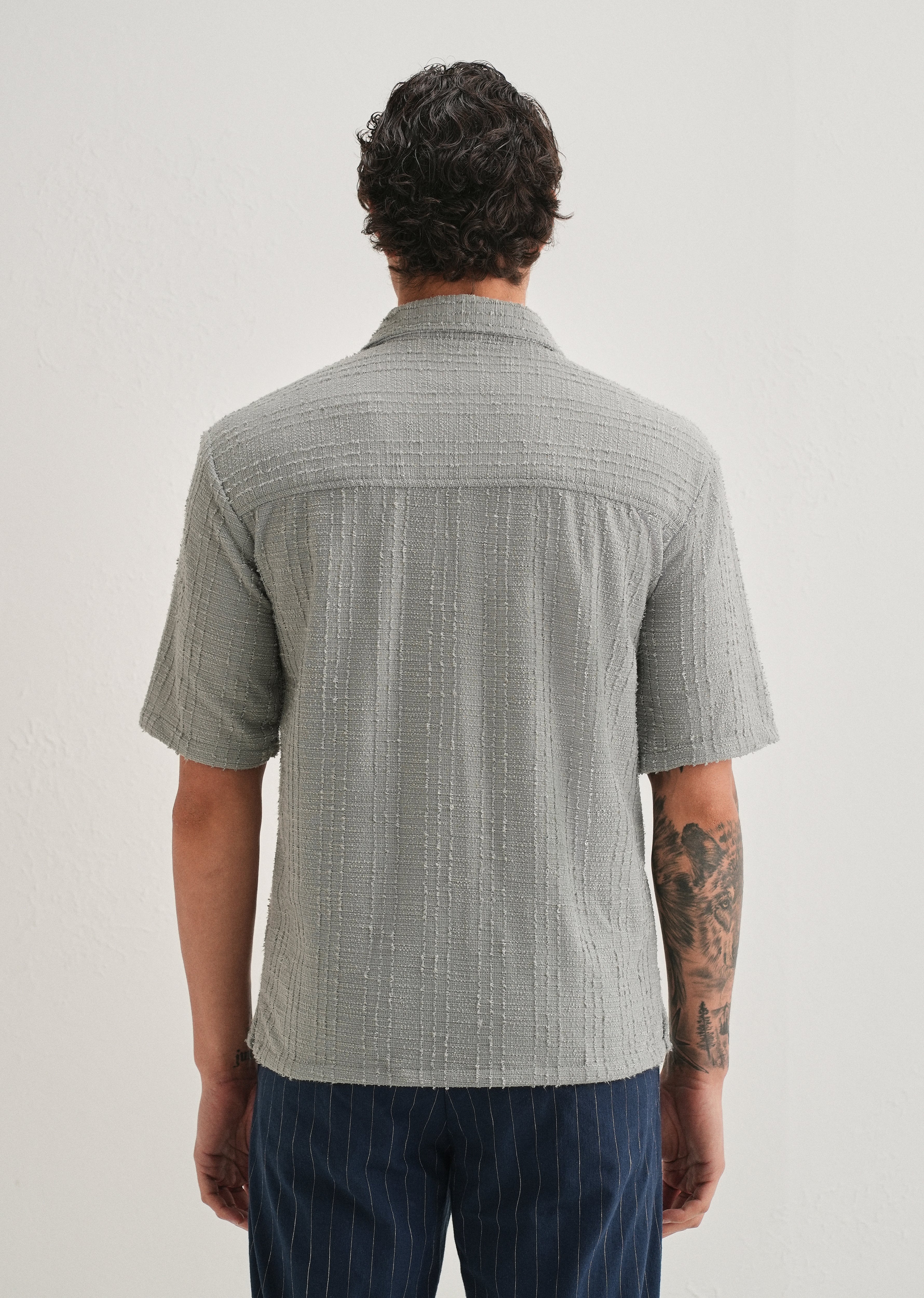 Grey Plain Cuban Collar Knitted Shirt - Image 2