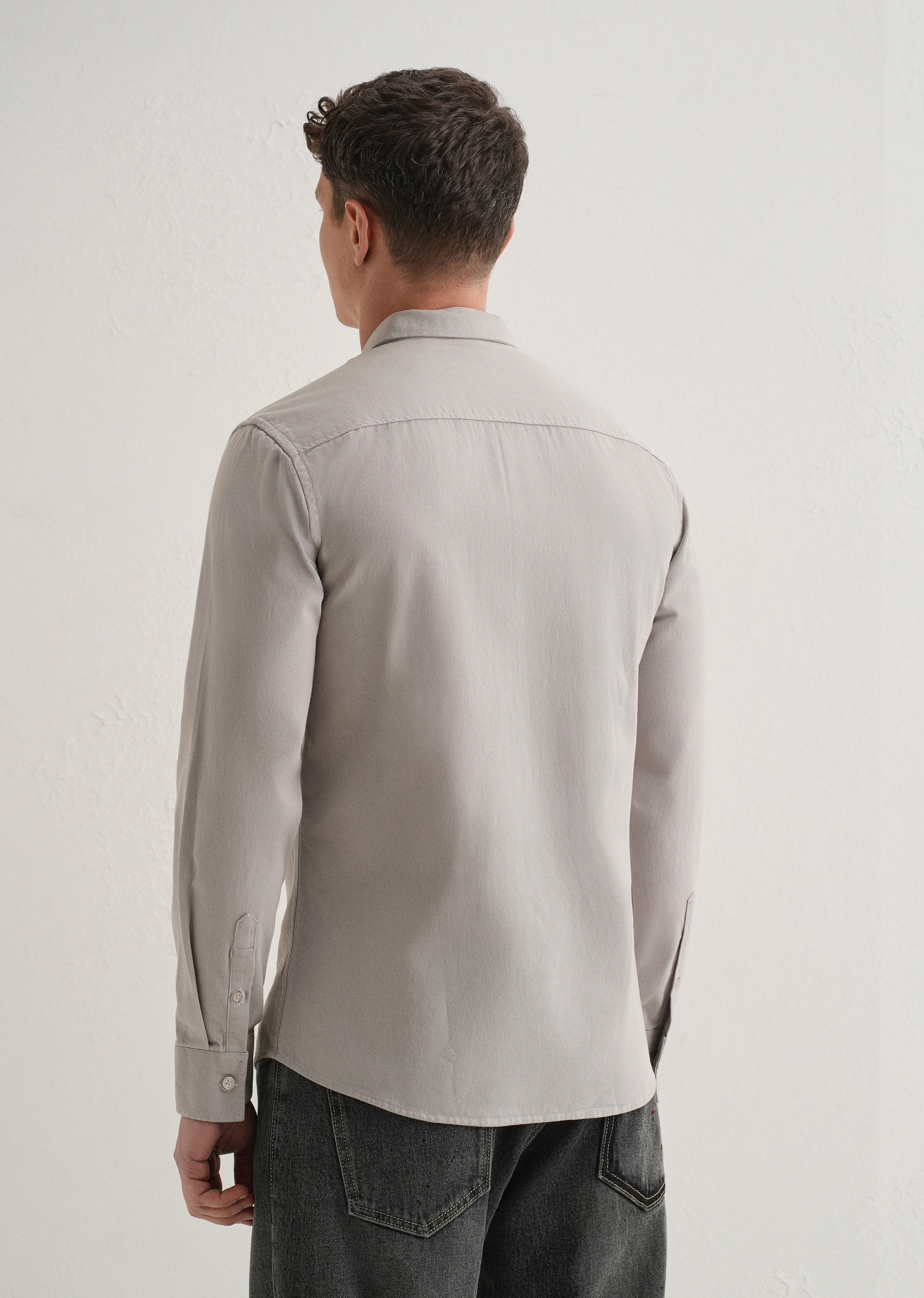 Grey Plain Double Pocket Shirt - Image 2