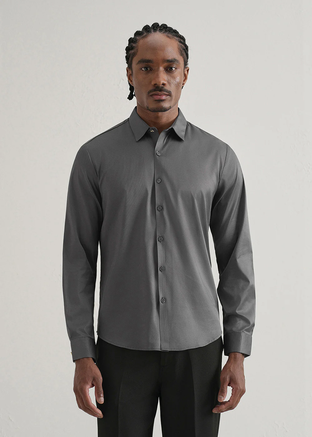 Grey Plain Stitchless Placket Shirt - Image 3