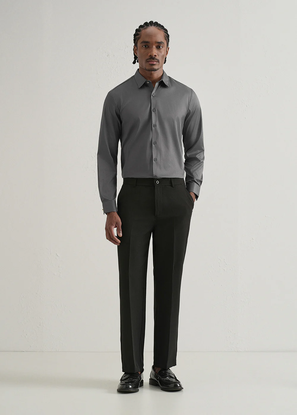 Grey Plain Stitchless Placket Shirt - Image 6