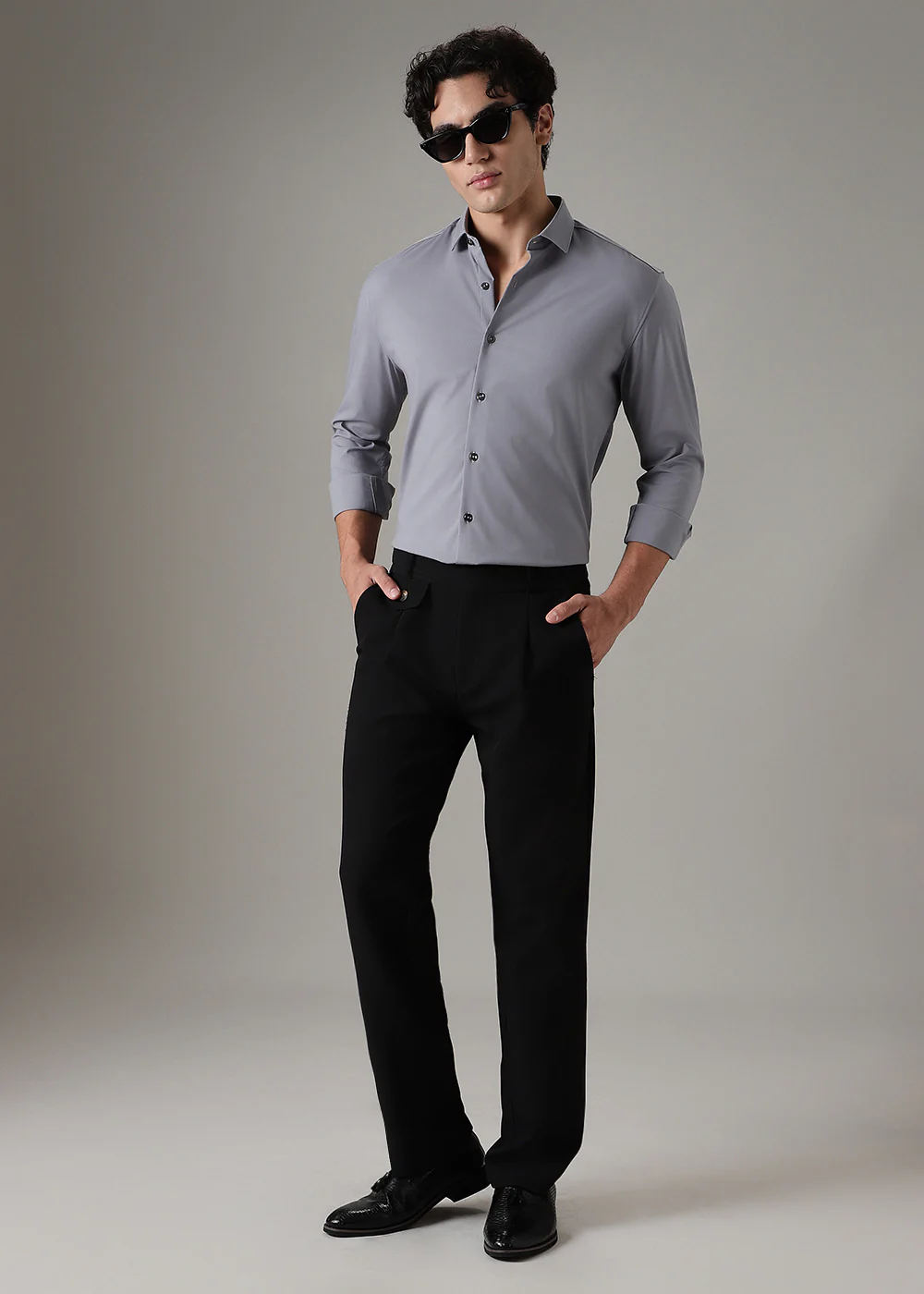 Grey Plain Wrinkle Free Shirt - Image 6