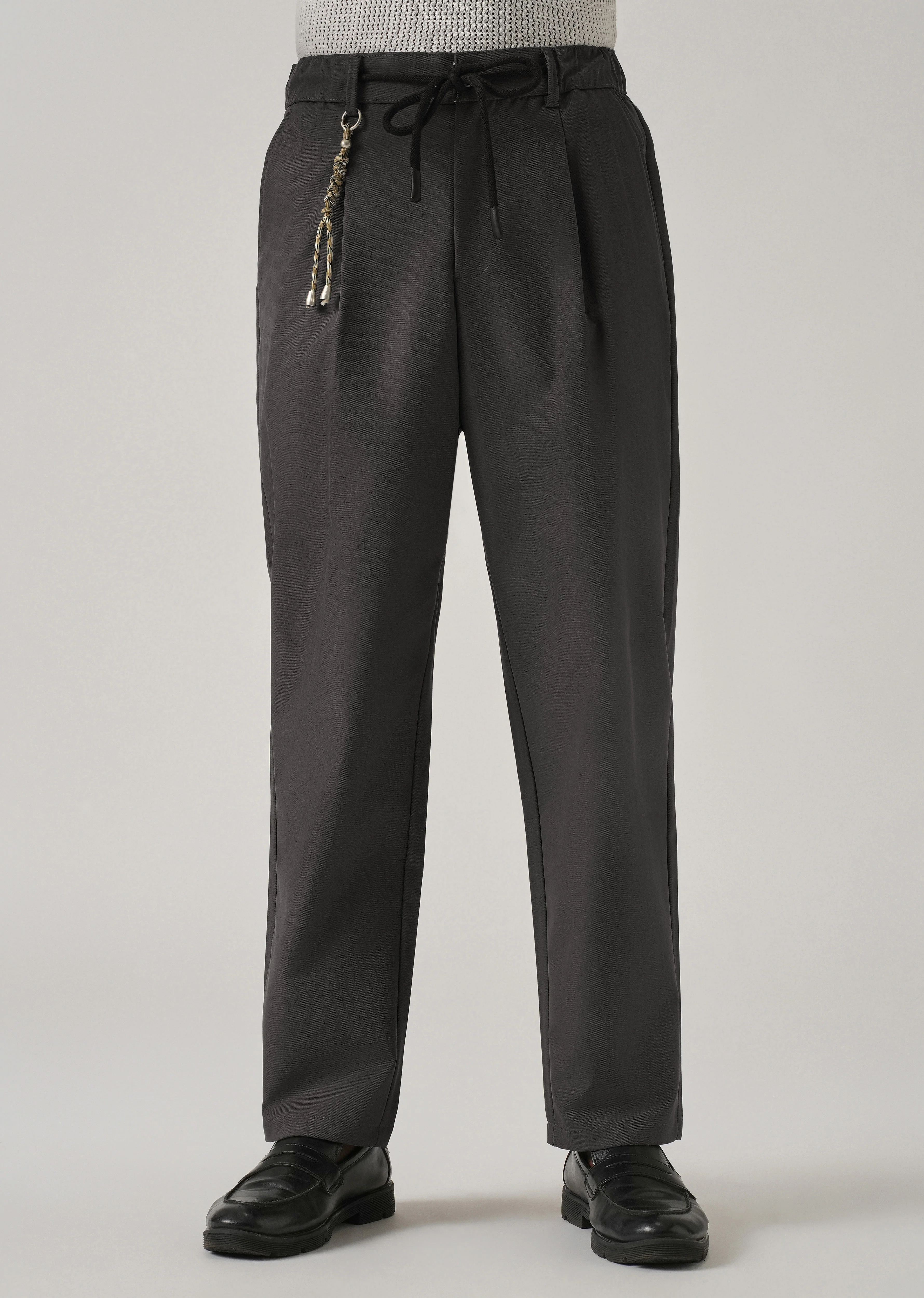 Grey Pleated Drawstring Pant - Image 3