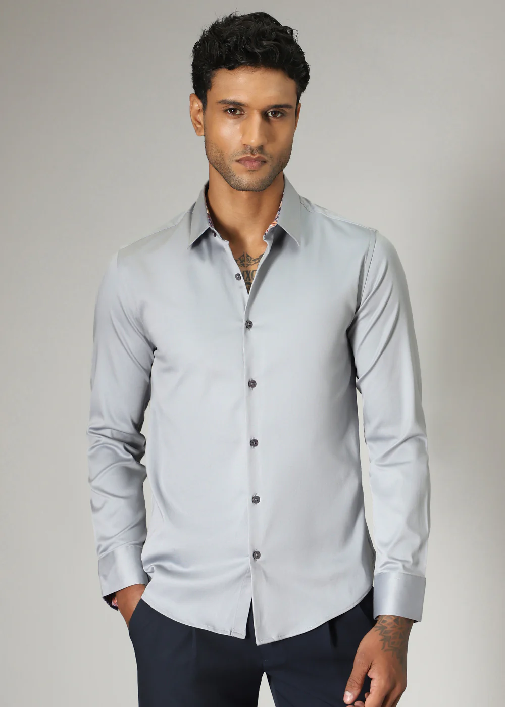 Grey Printed Cuff Shirt - Image 3