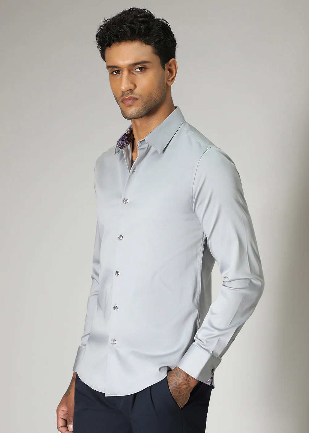 Grey Printed Cuff Shirt - Image 5
