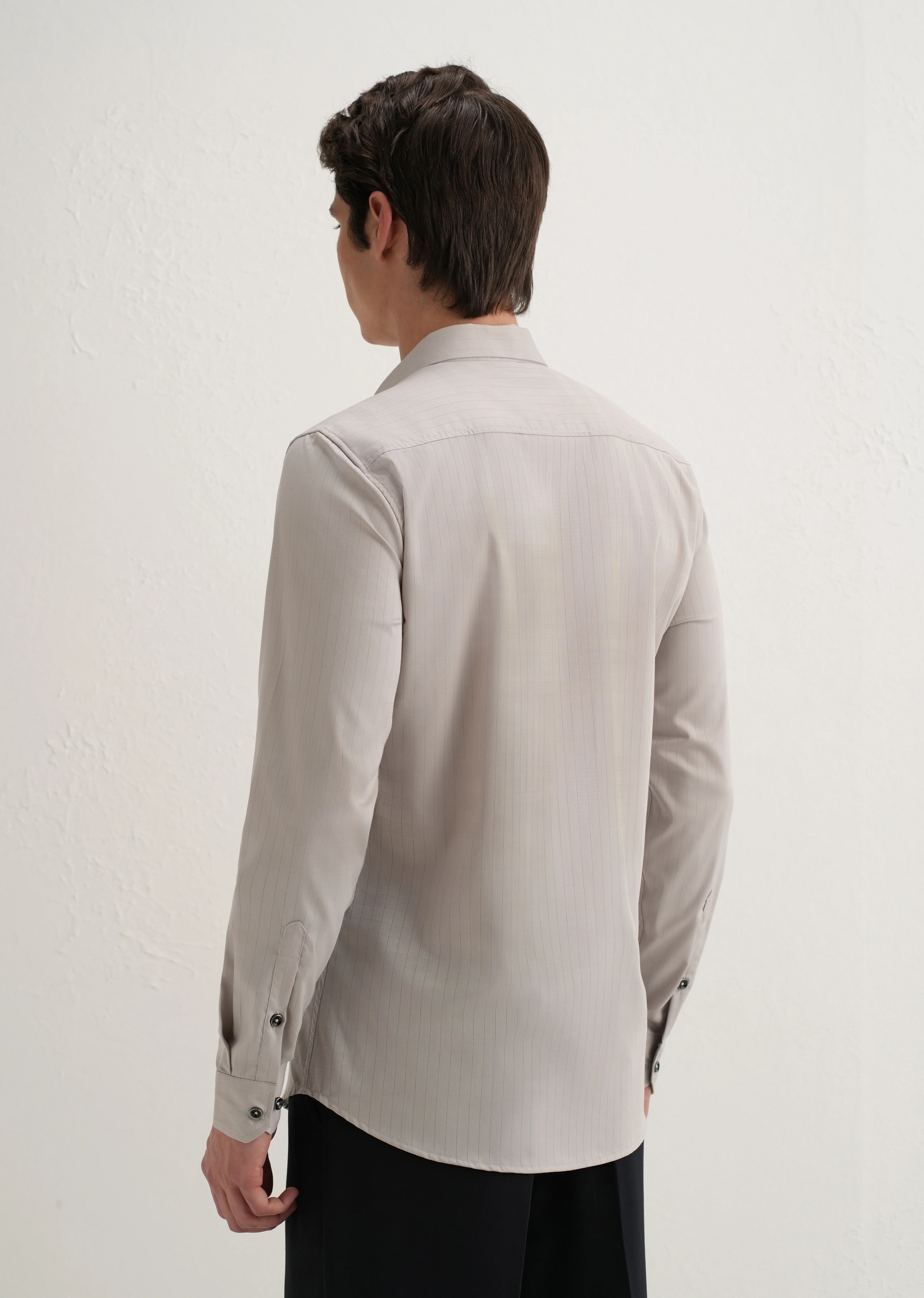 Grey Self Striped Plain Shirt - Image 3