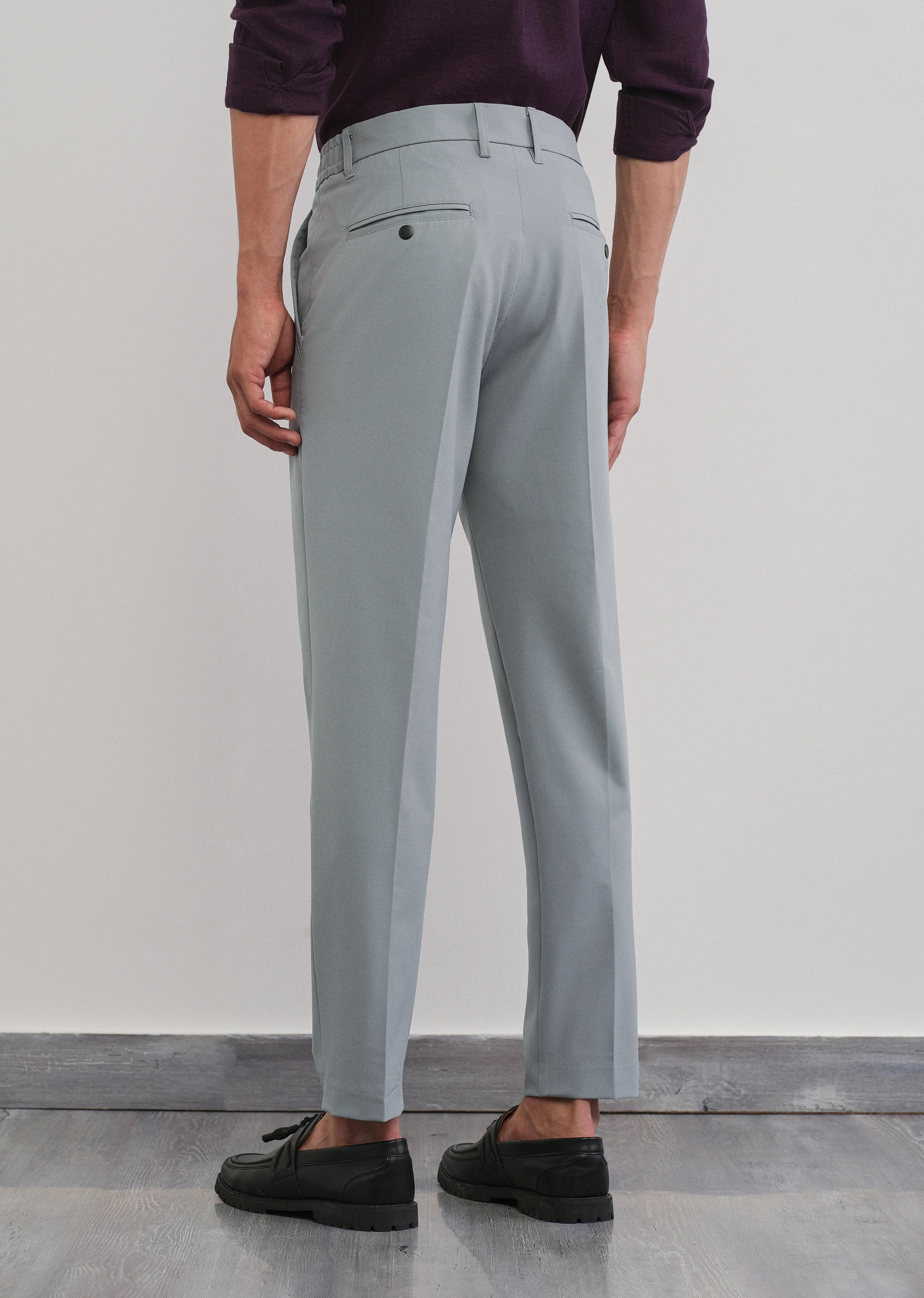 Grey Semi-Elastic Slim Fit Trouser - Image 2