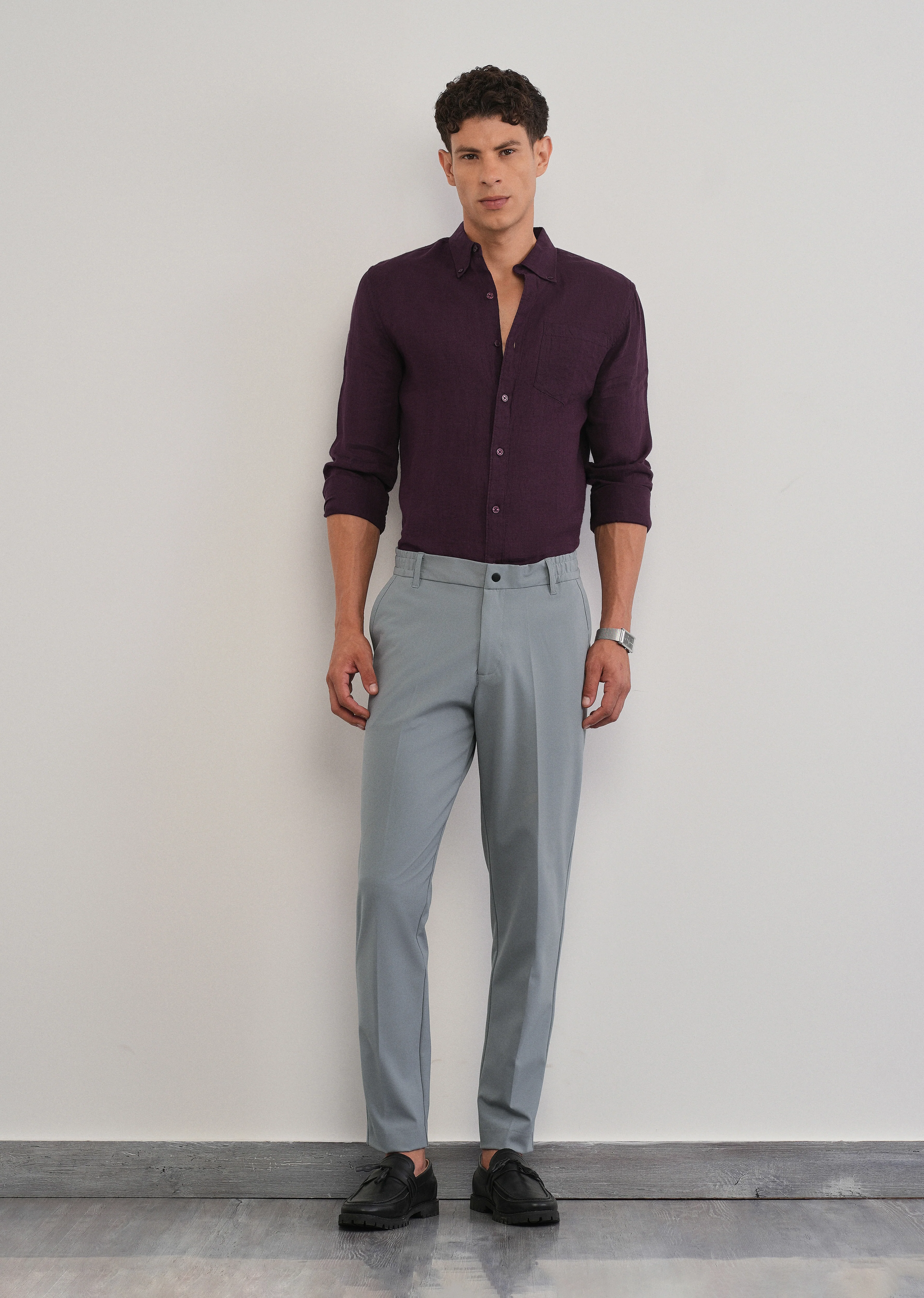Grey Semi-Elastic Slim Fit Trouser - Image 6