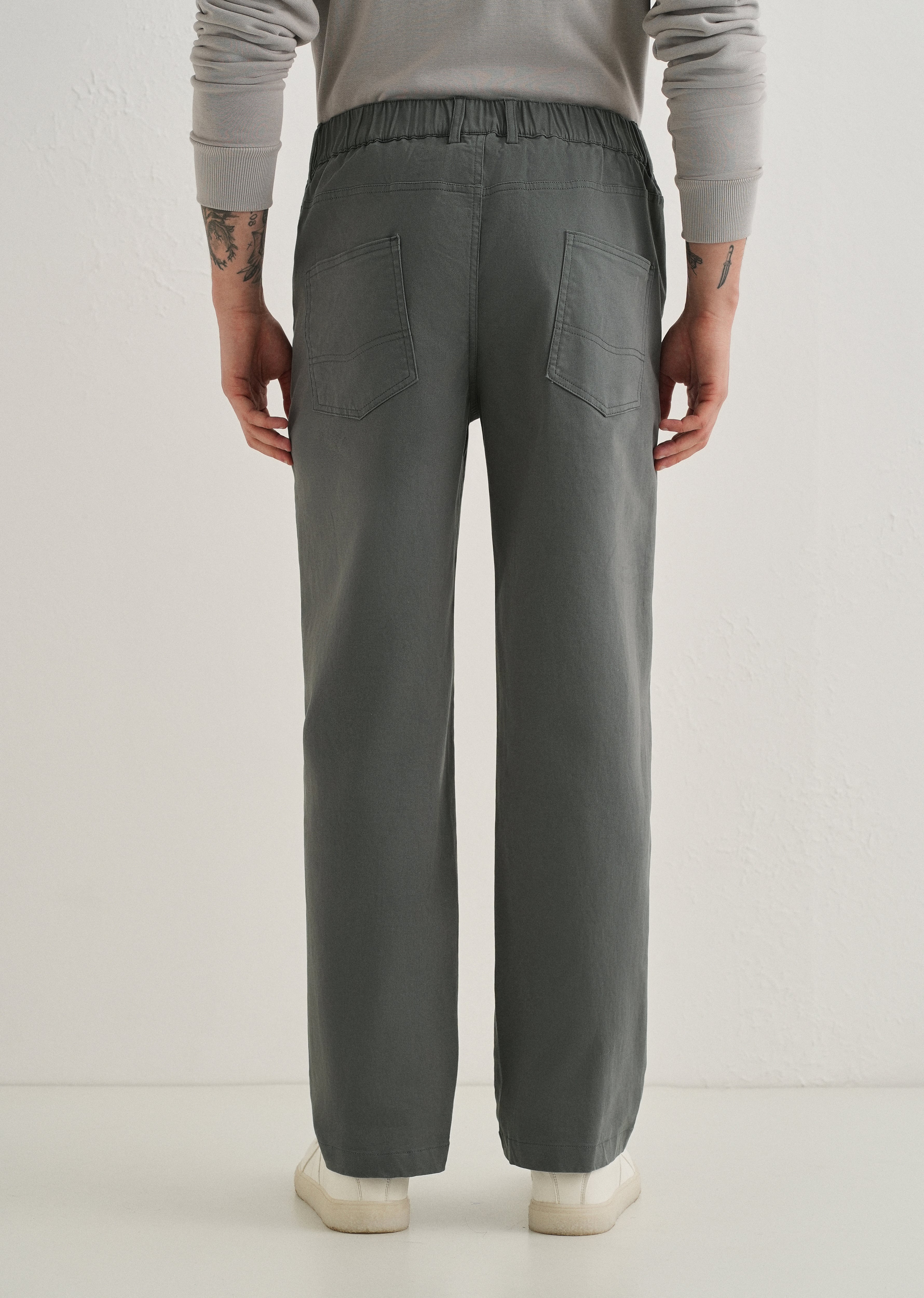 Grey Semi-Elasticated Cotton Trouser - Image 2