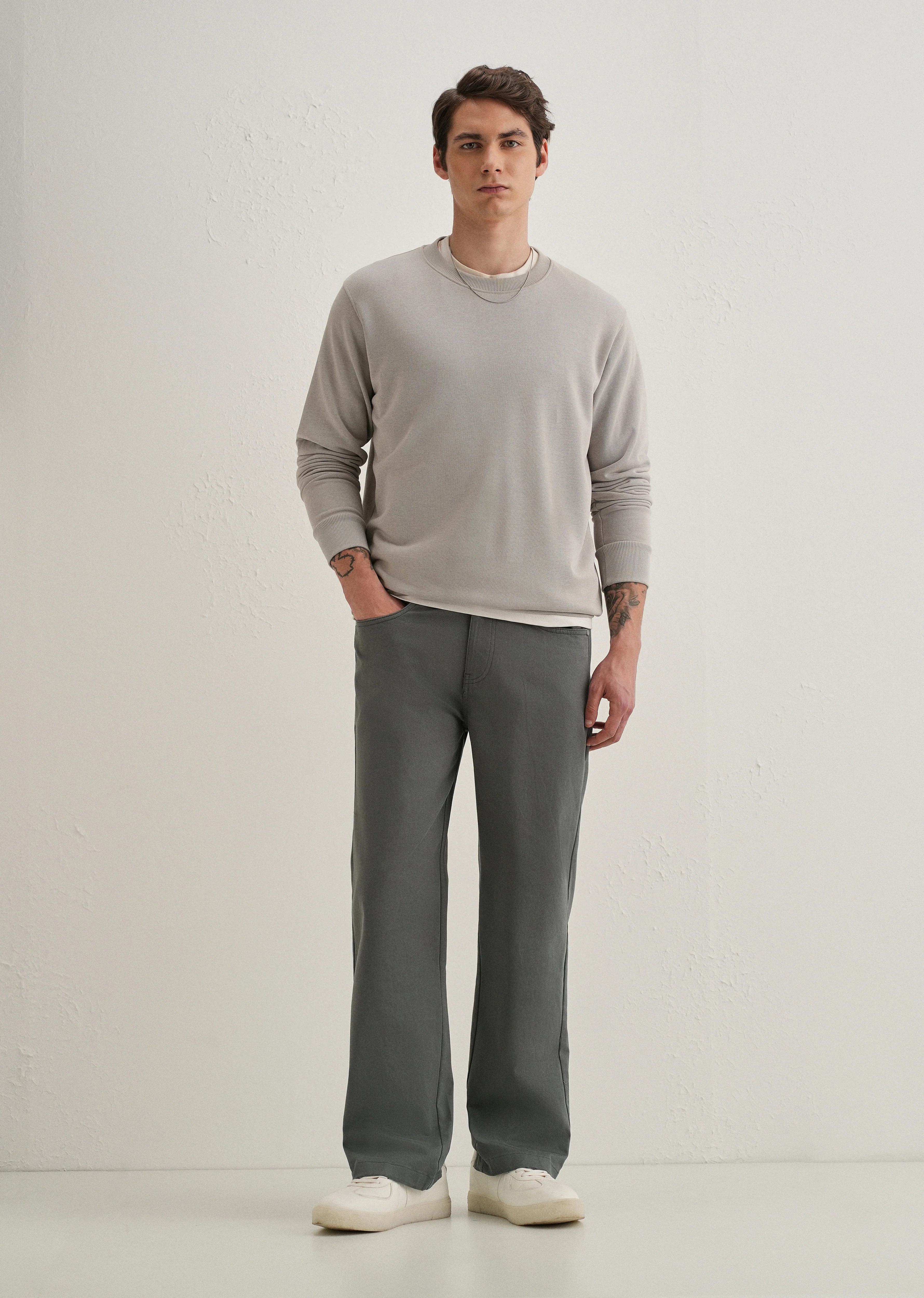 Grey Semi-Elasticated Cotton Trouser - Image 6