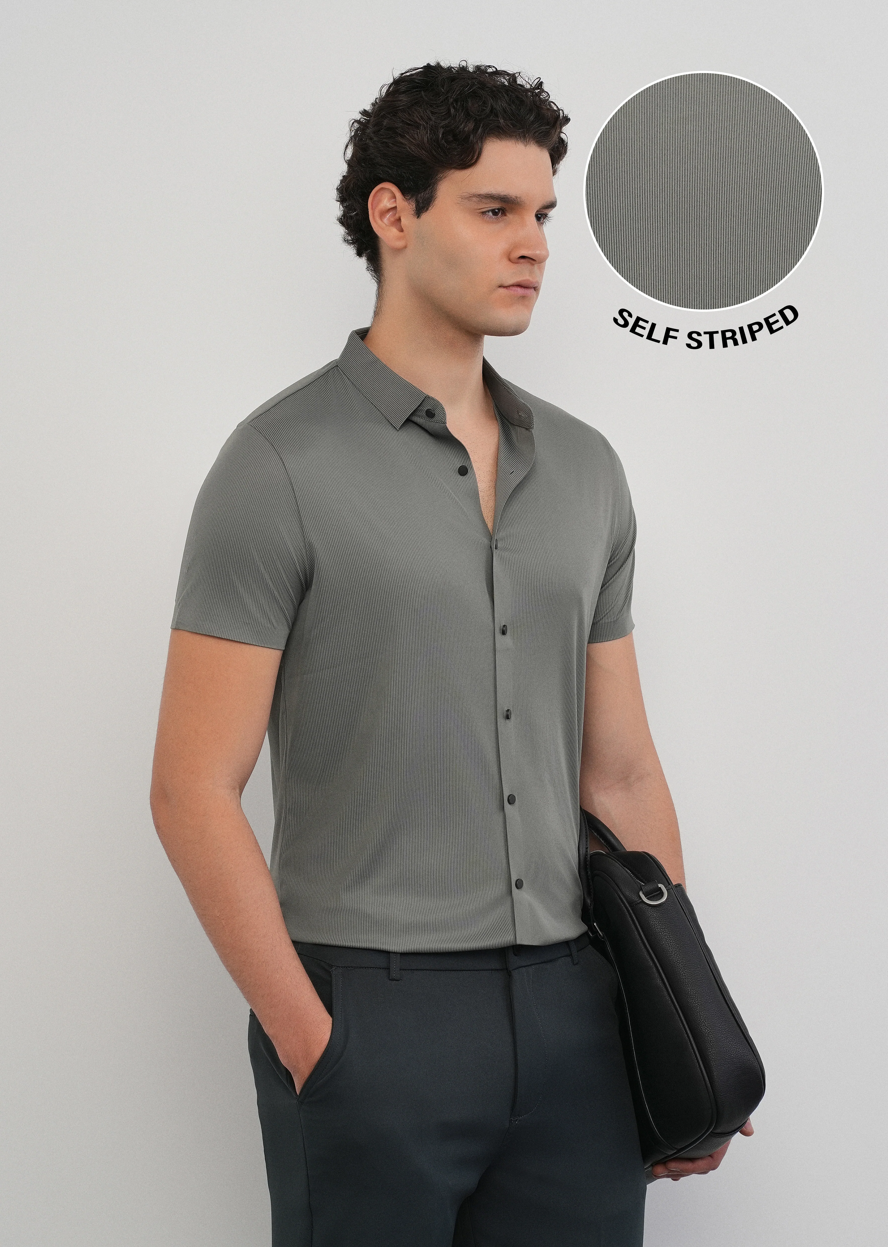 Grey Stitchless Stripe Shirt - Image 2