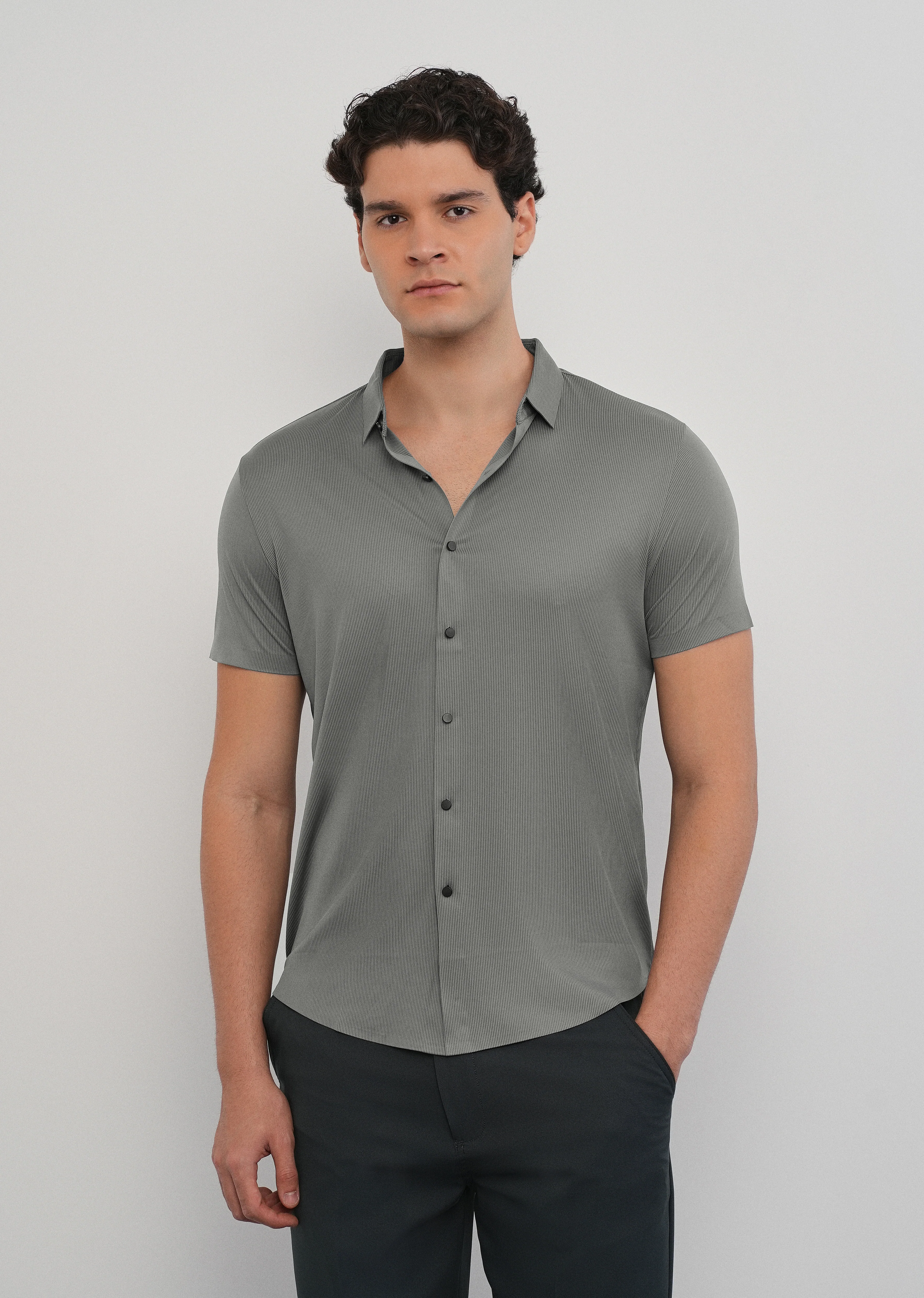 Grey Stitchless Stripe Shirt - Image 4