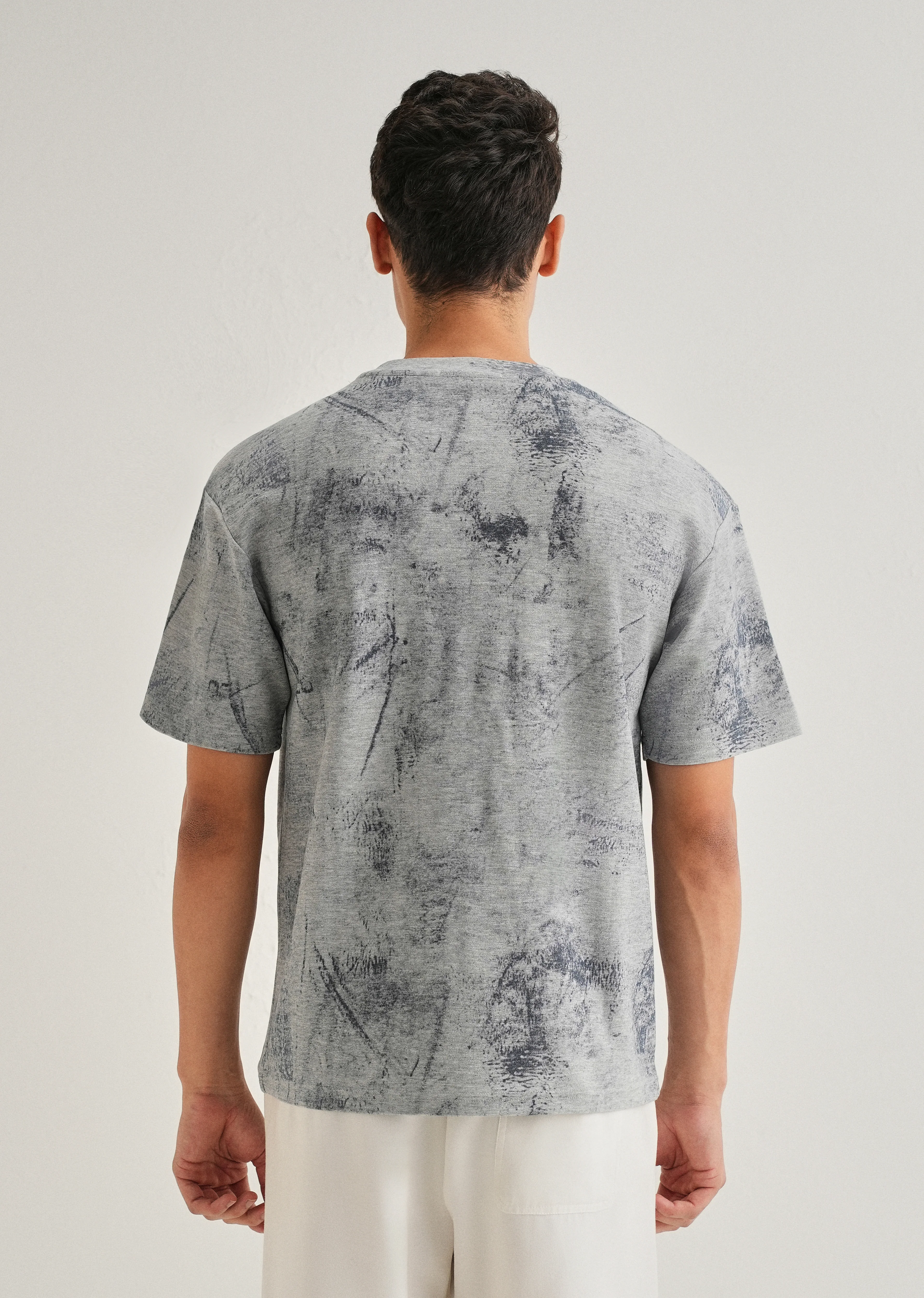 Grey Stone Wash Textured Oversized T-shirt - Image 2