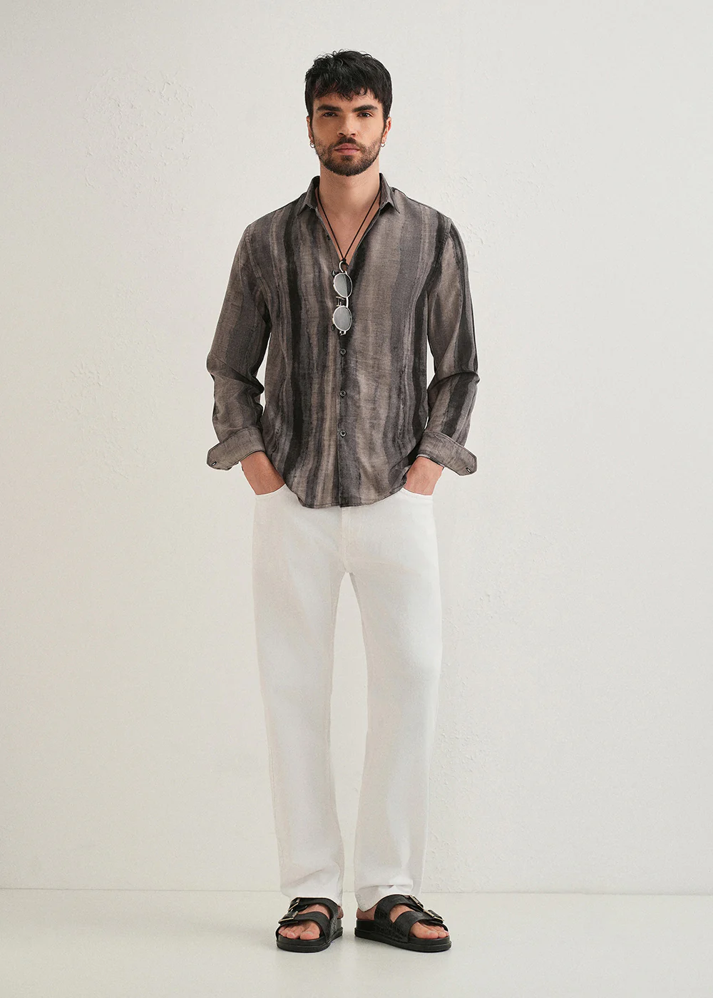 Grey Stripe Printed Shirt - Image 6