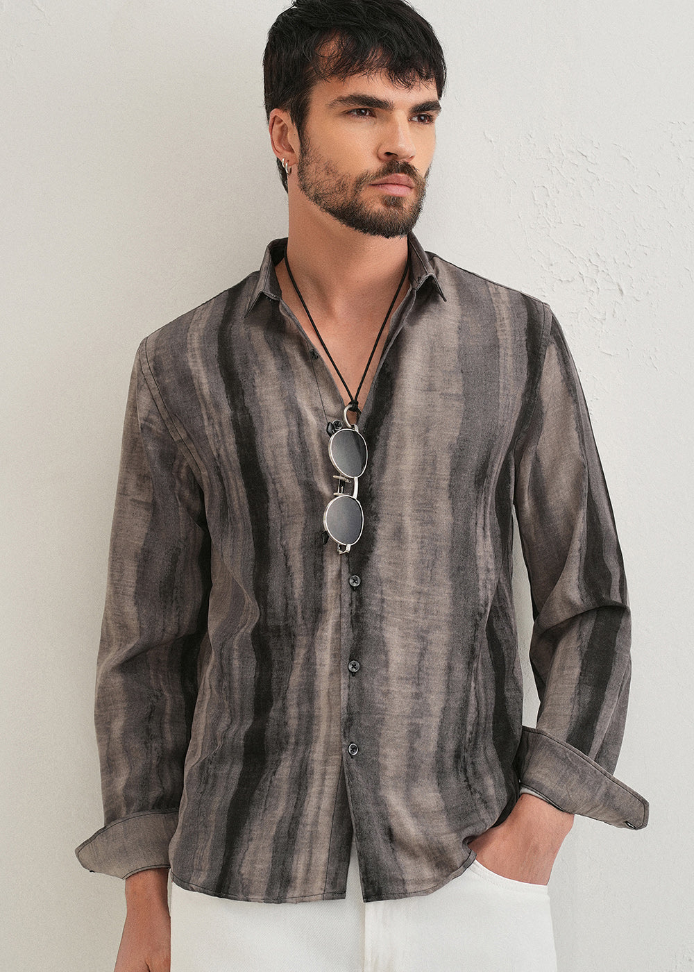 Grey Stripe Printed Shirt - Image 7