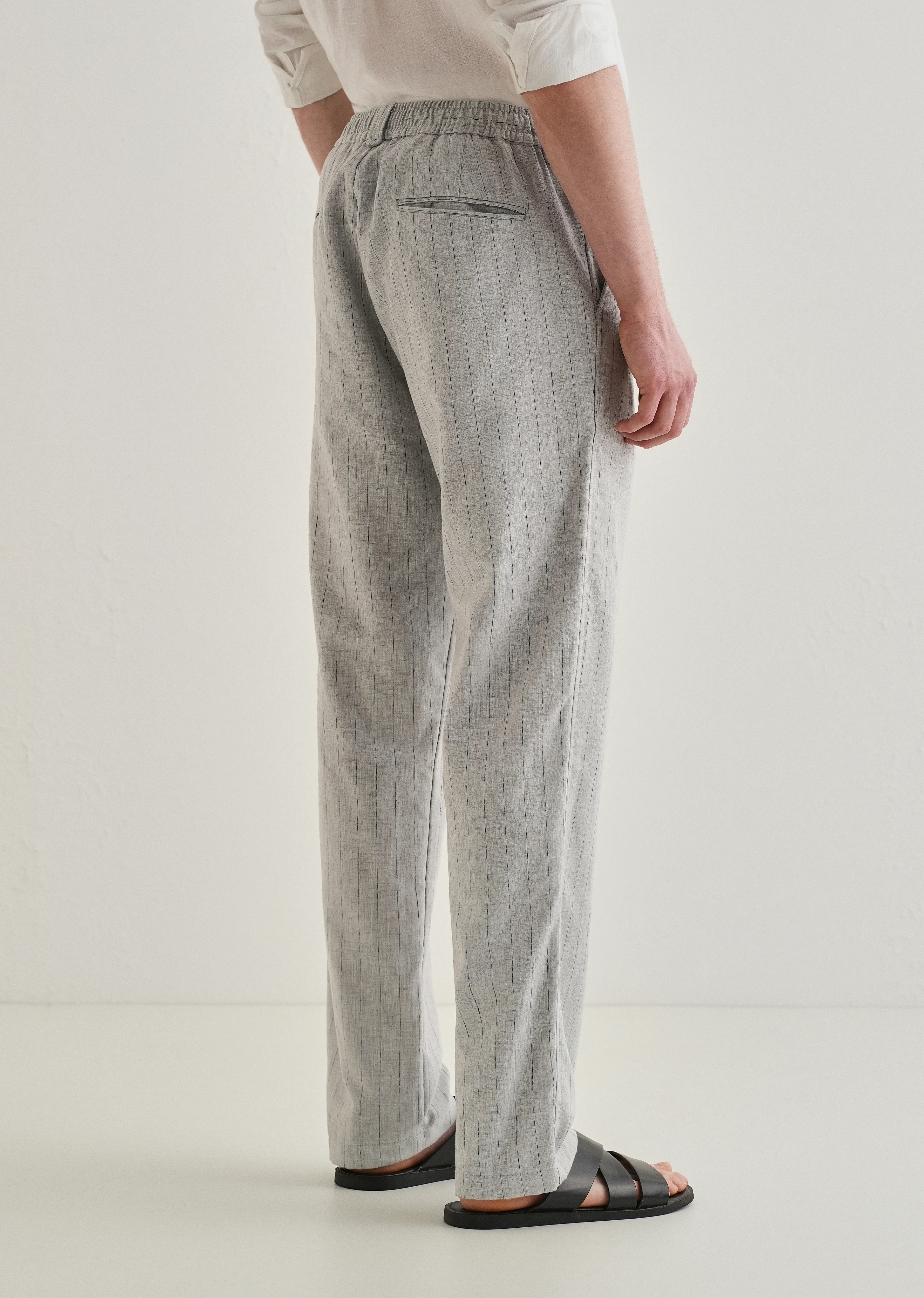 Grey Stripe Relaxed Linen Trousers - Image 2