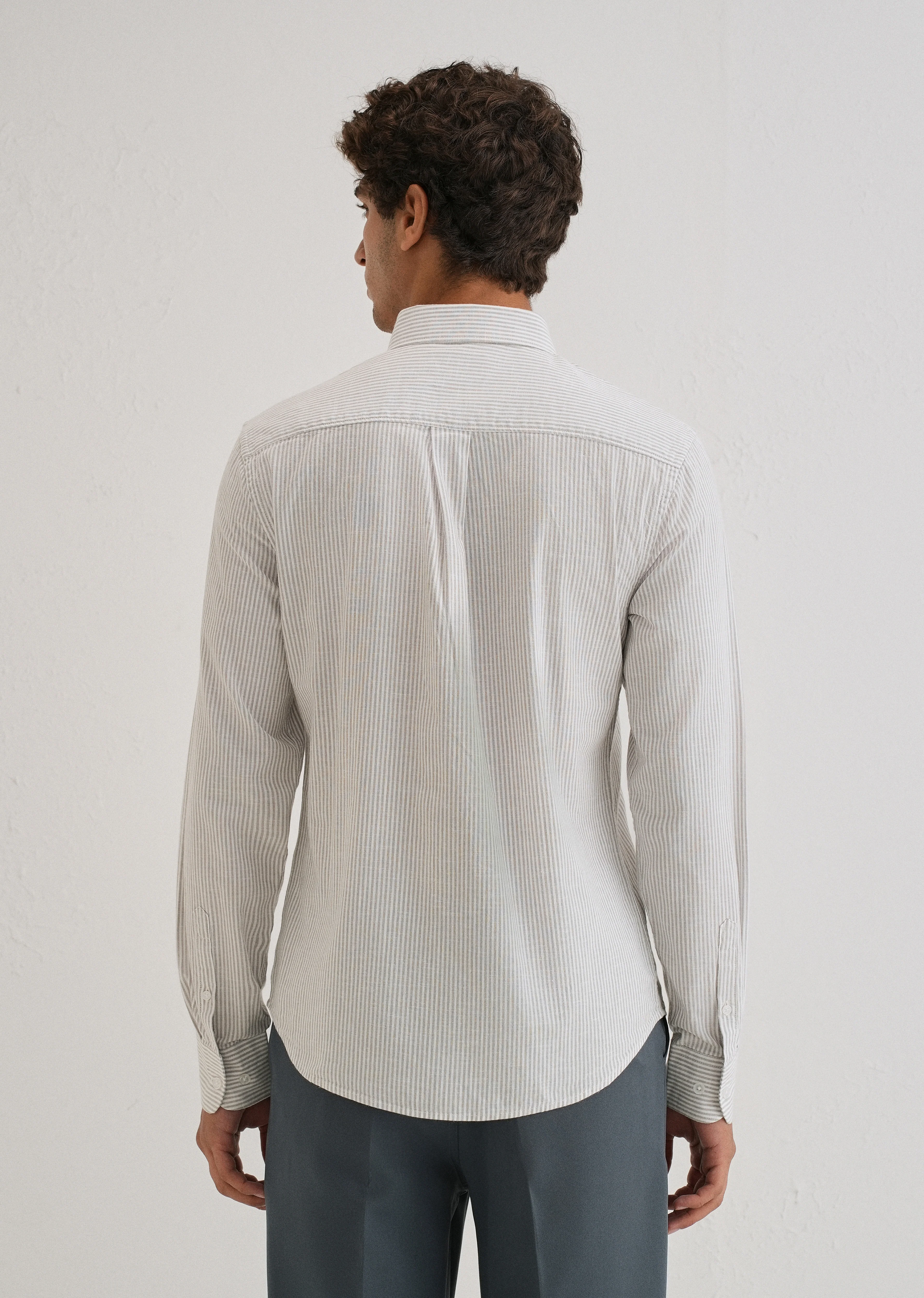 Grey Striped Cotton Linen Shirt - Image 3