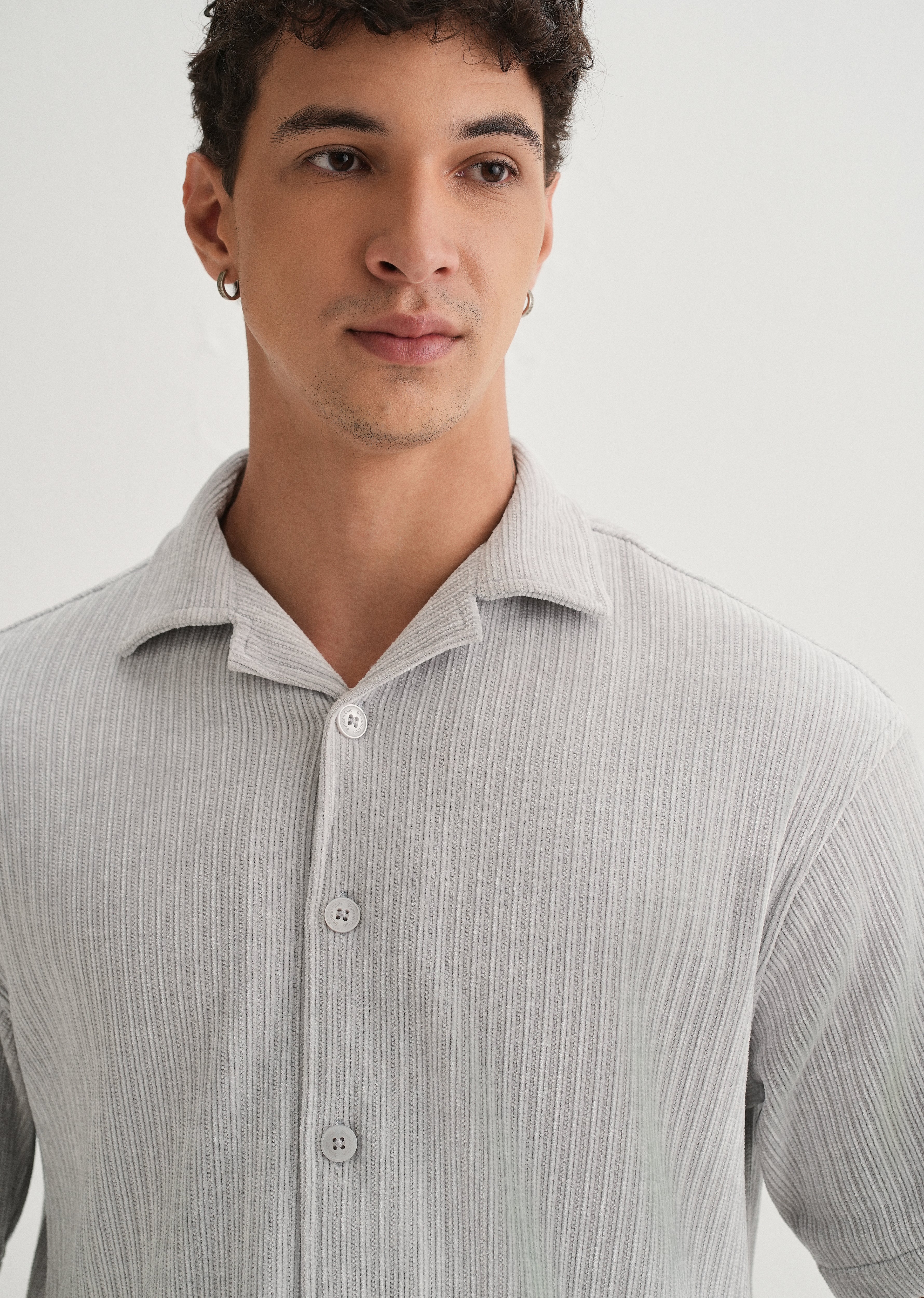 Grey Suede Knit Half Sleeve Shirt - Image 5