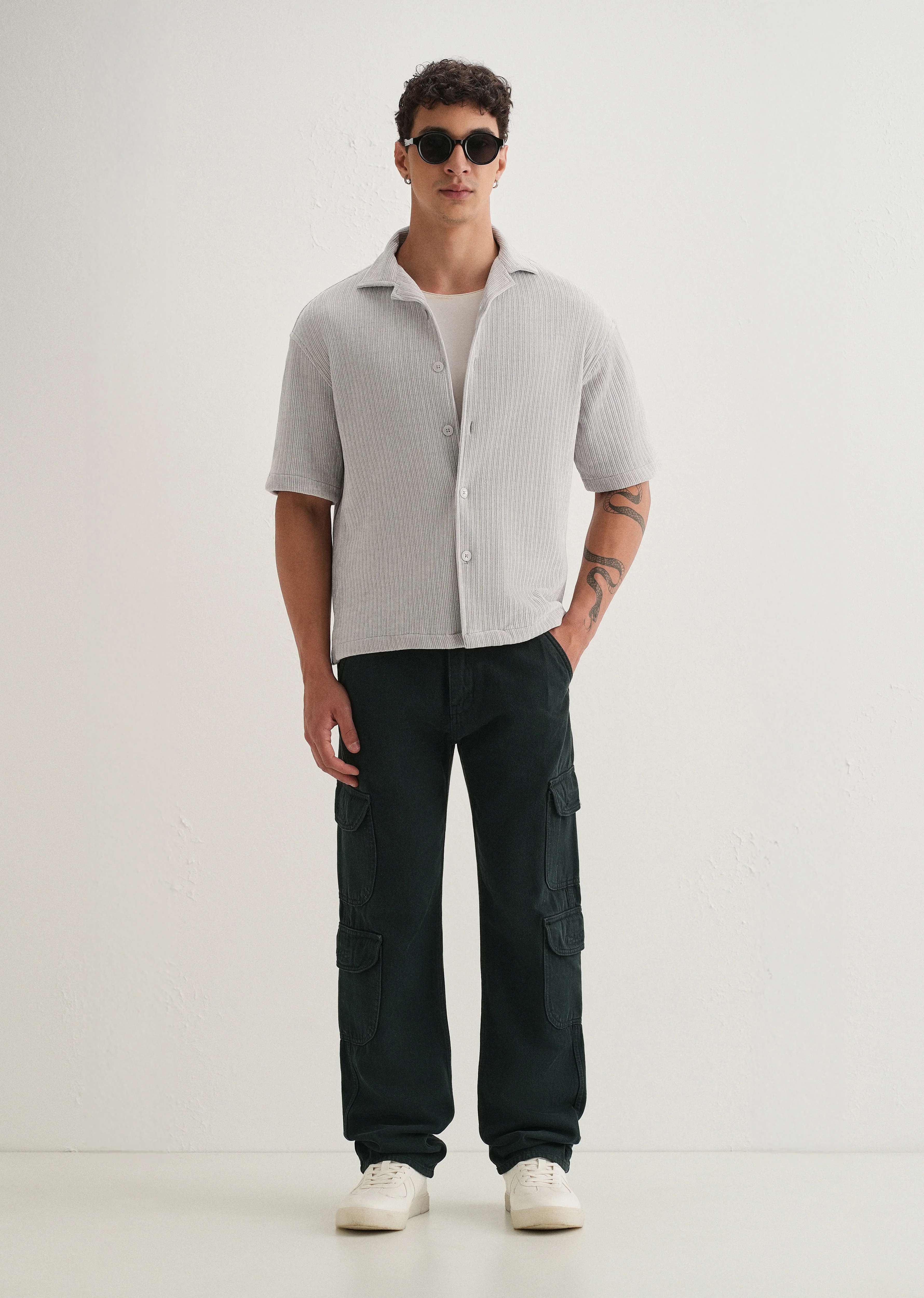 Grey Suede Knit Half Sleeve Shirt - Image 6