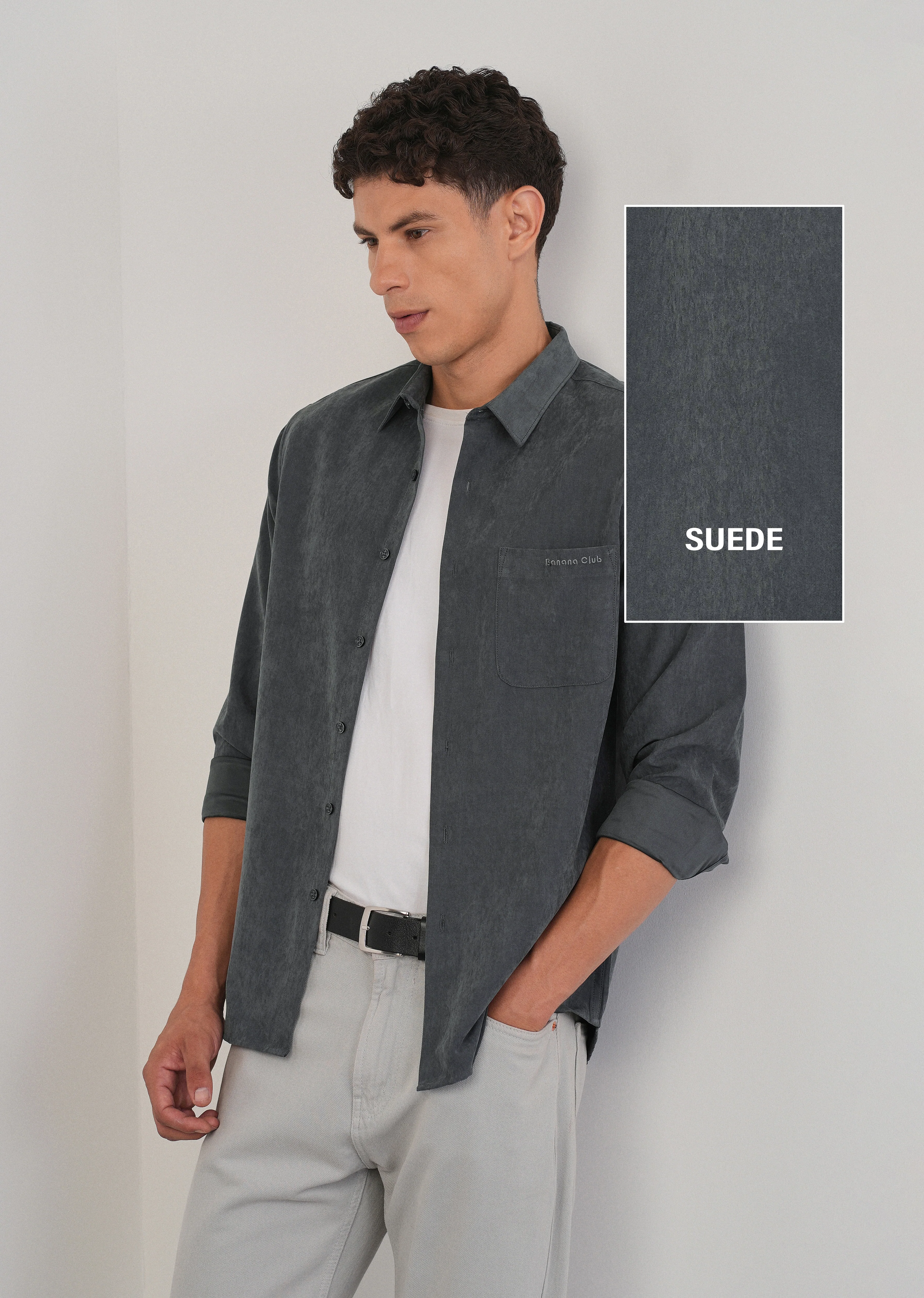 Grey Suede Plain Shirt