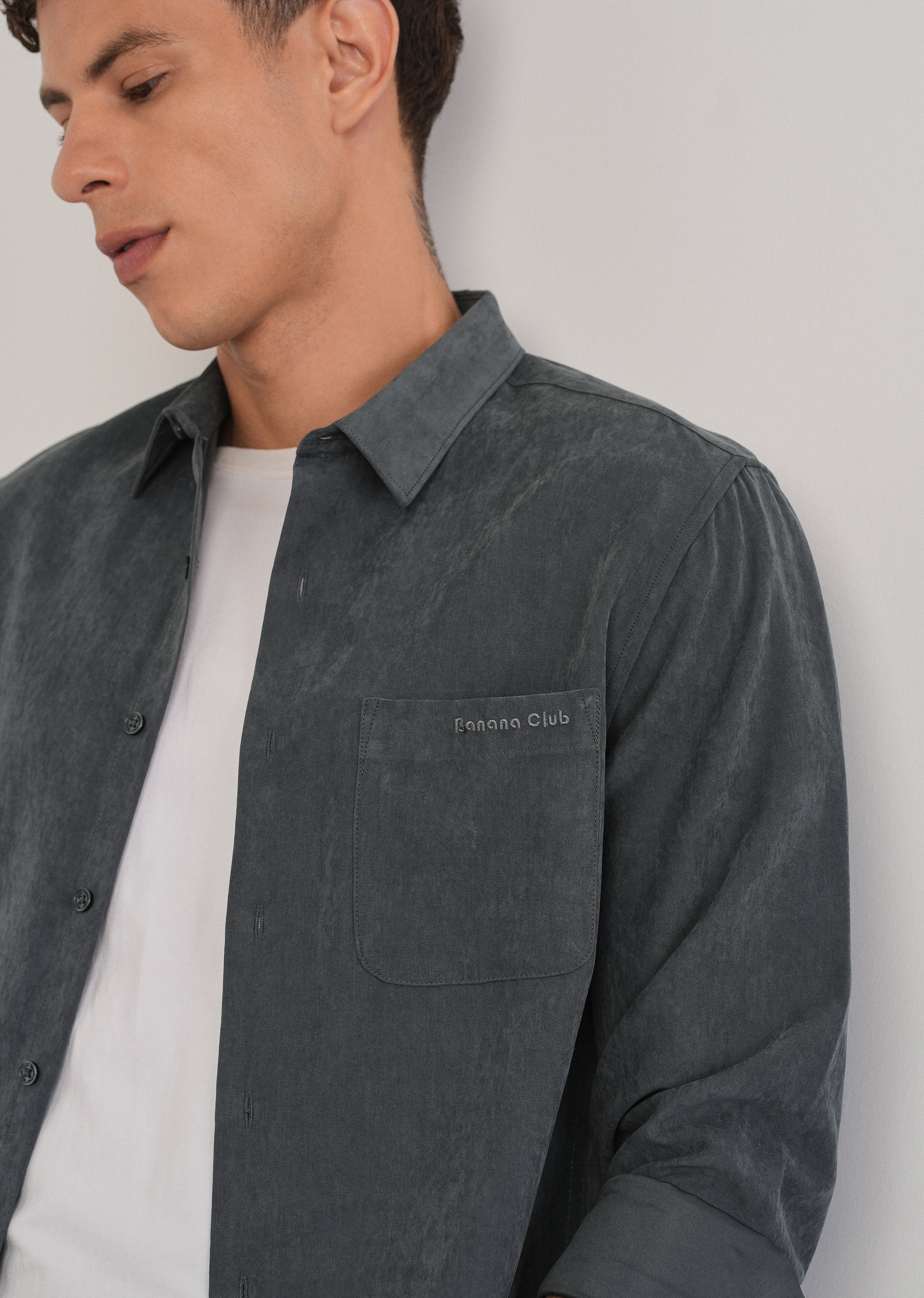 Grey Suede Plain Shirt - Image 5