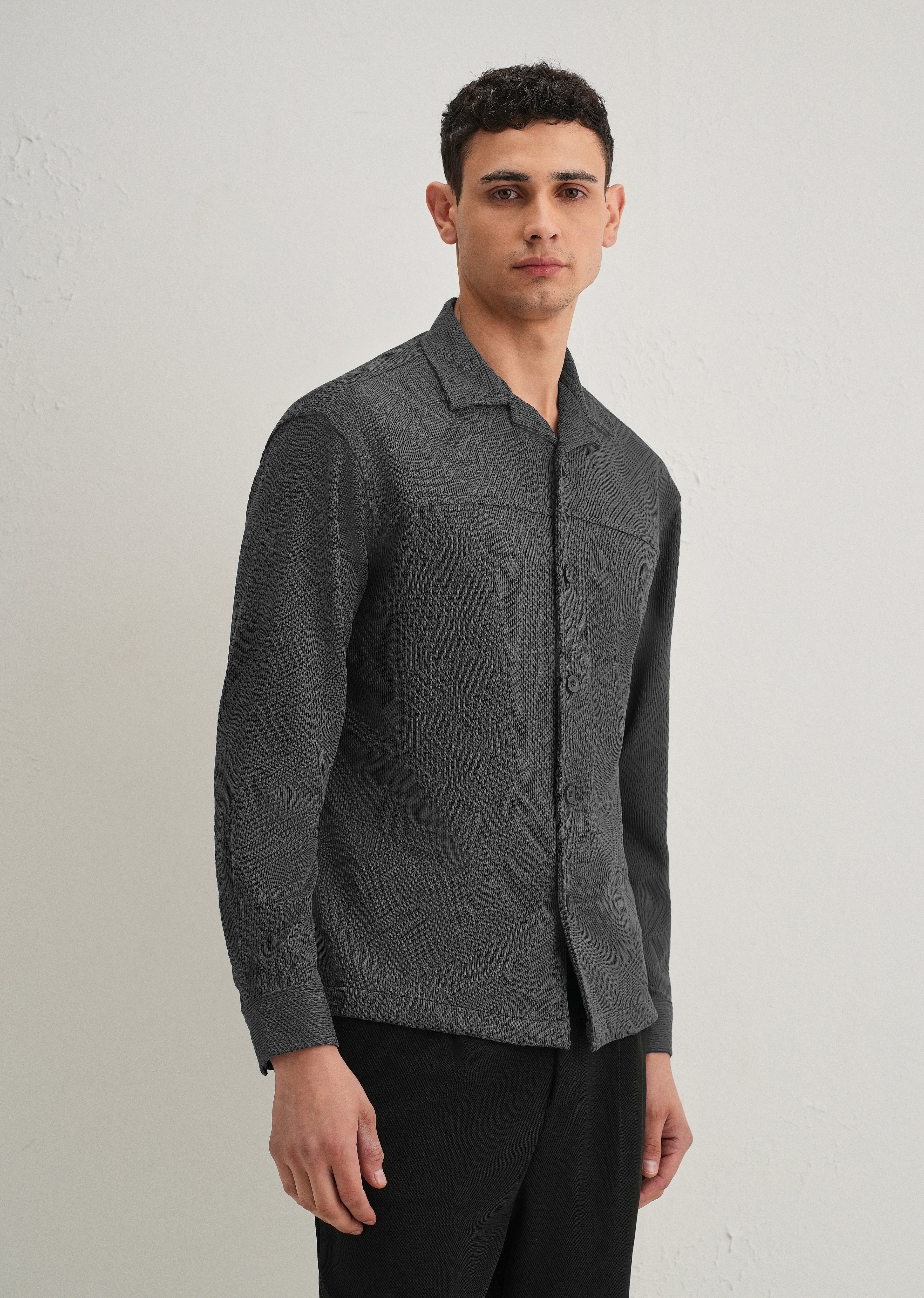 Grey Textured Knit Shacket - Image 6