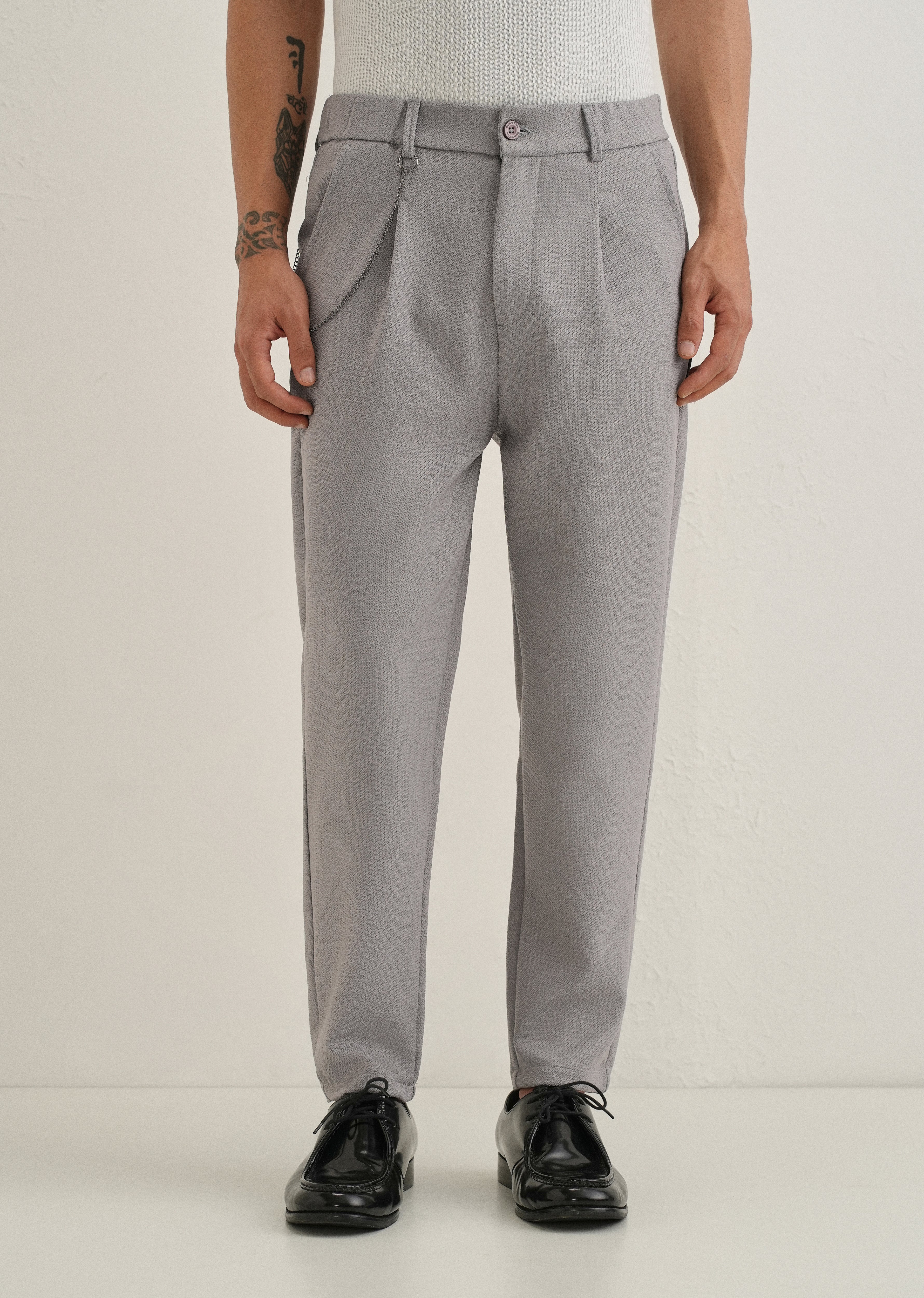 Grey Textured Korean Pant - Image 3