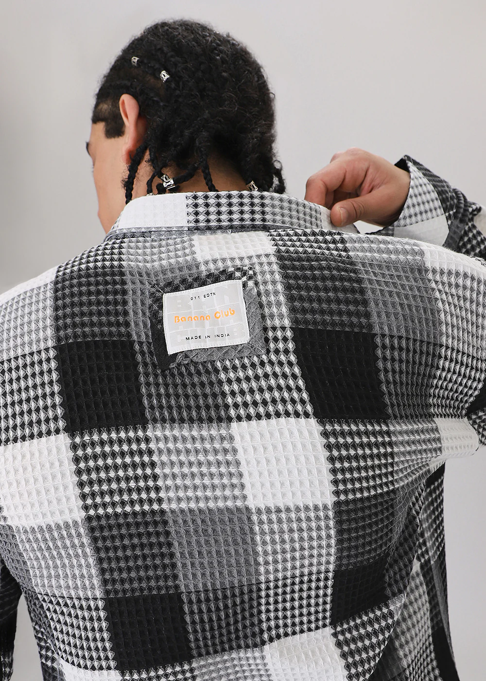Grey Waffle Plaid Check Shirt - Image 5