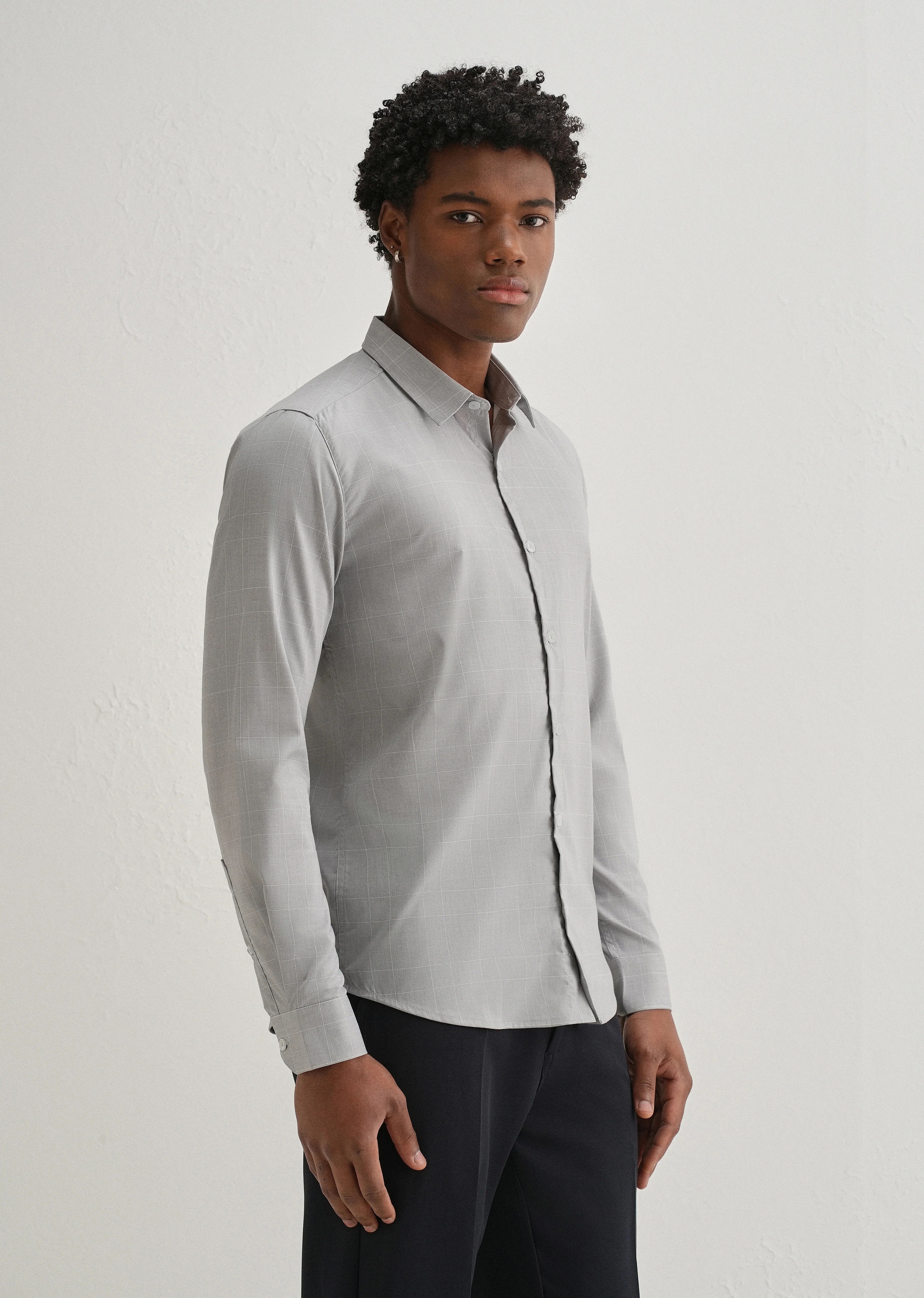 Grey Windowpane Check Shirt - Image 4