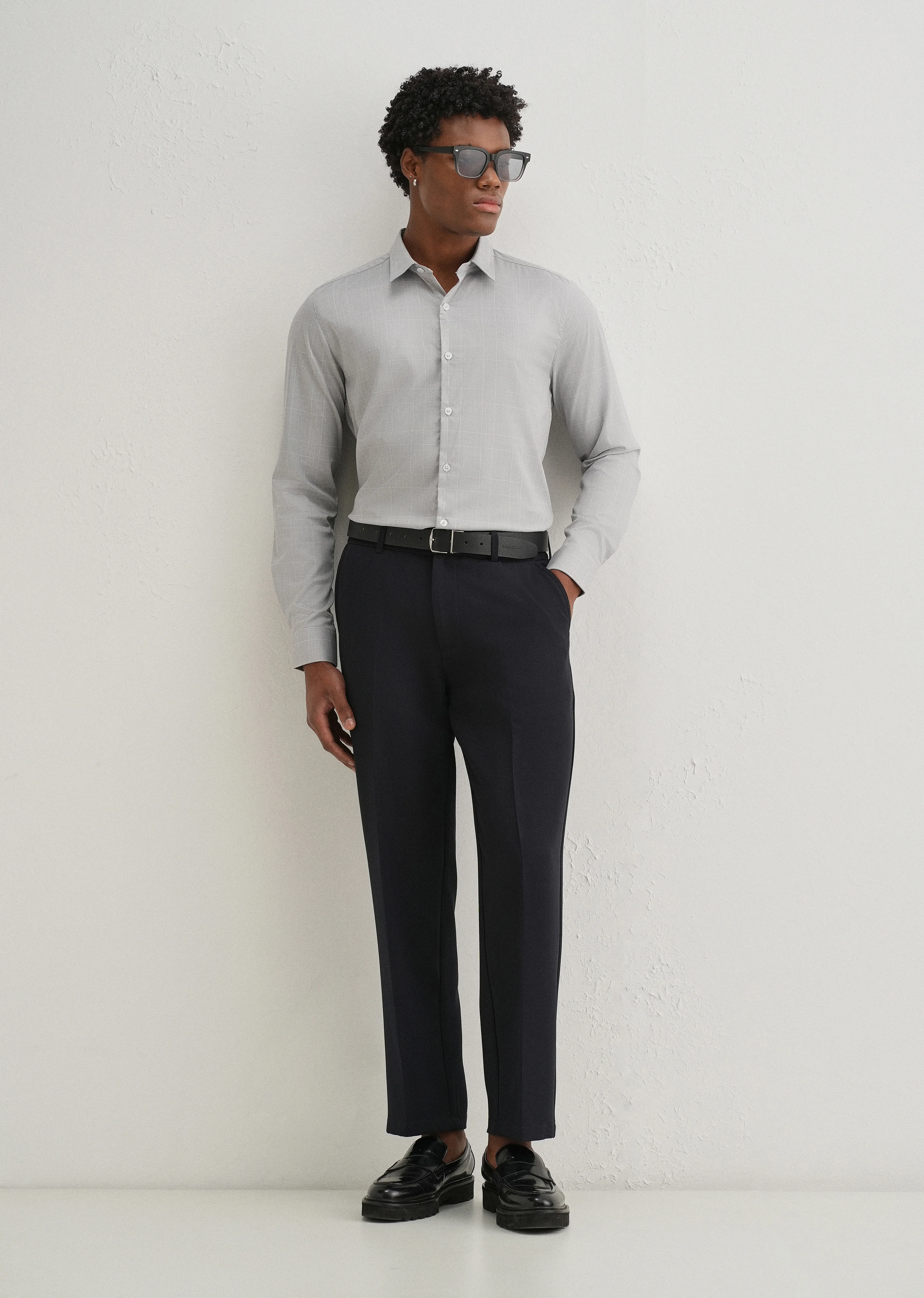 Grey Windowpane Check Shirt - Image 6