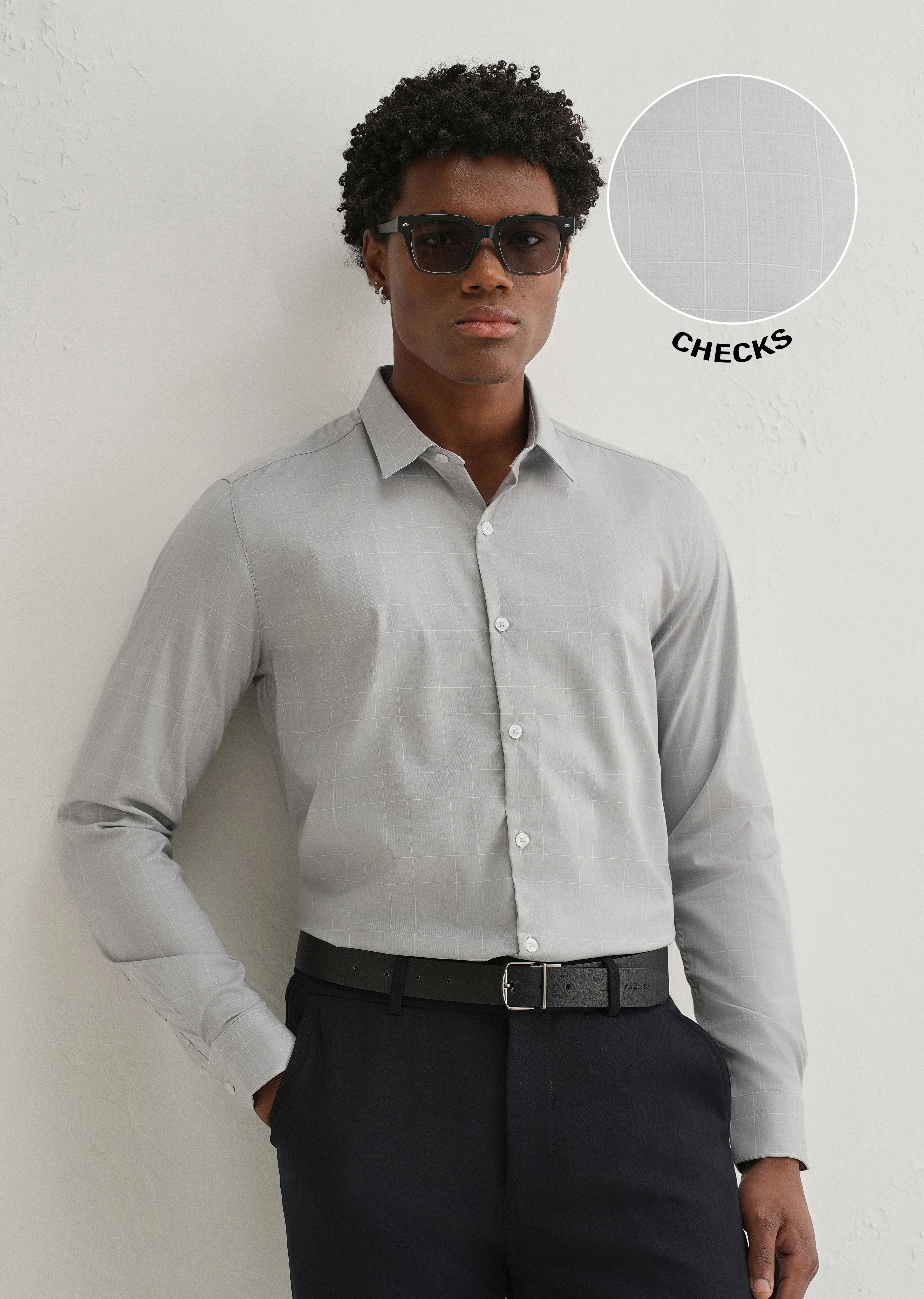 Grey Windowpane Check Shirt - Image 7