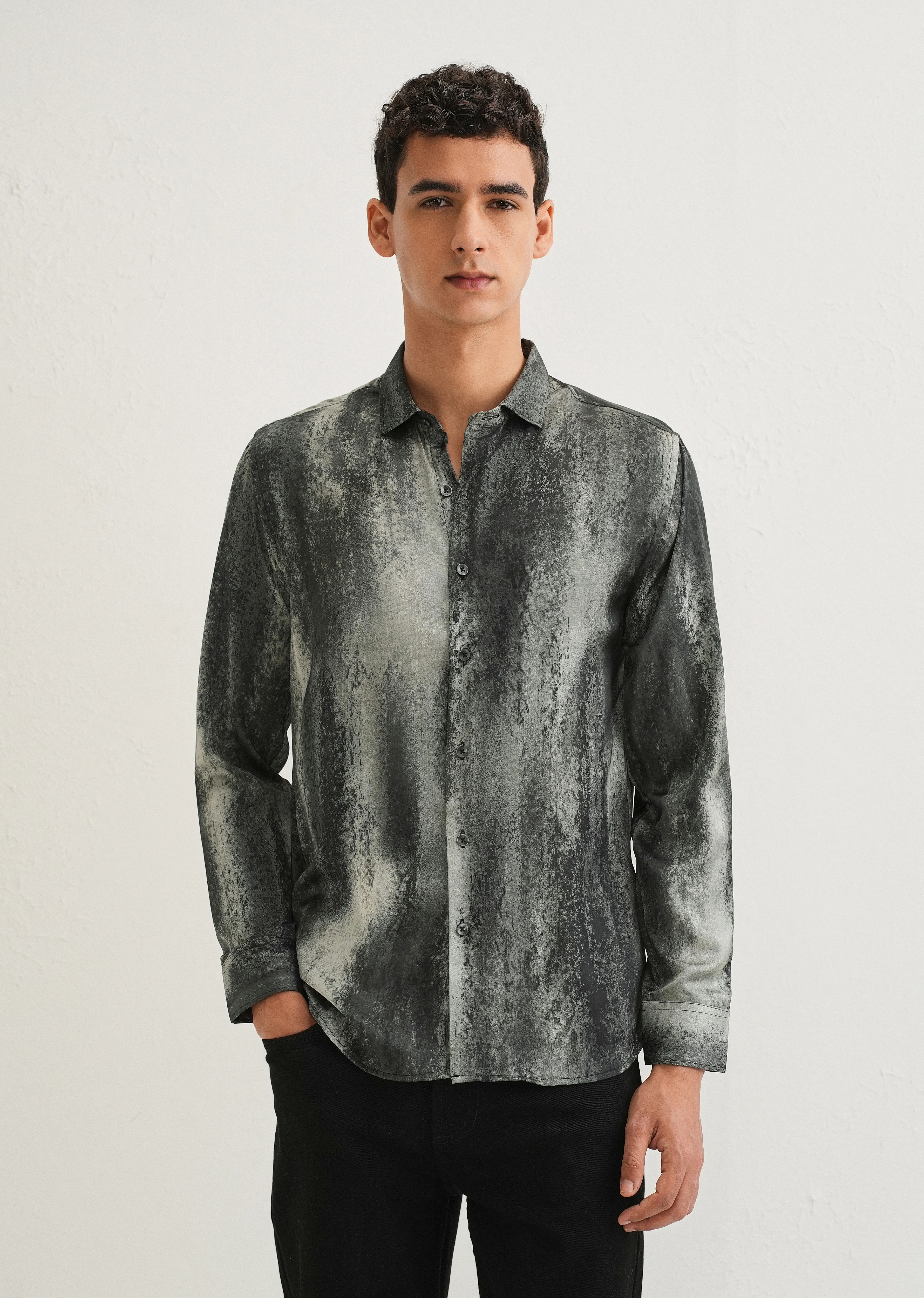 Greyish Green Abstract Printed Shirt - Image 3