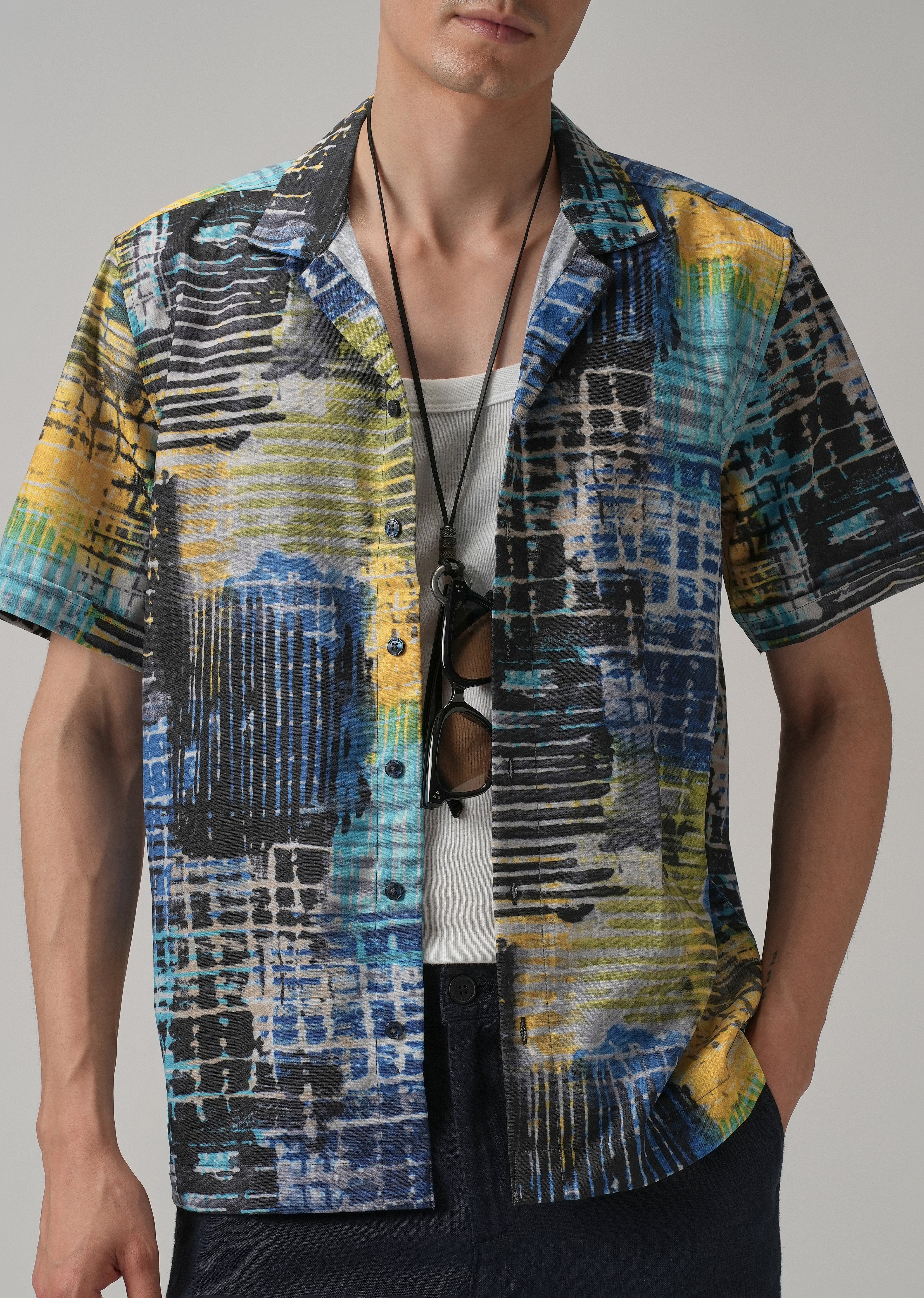 Grid Brush Stroke Half Sleeve Shirt - Image 7