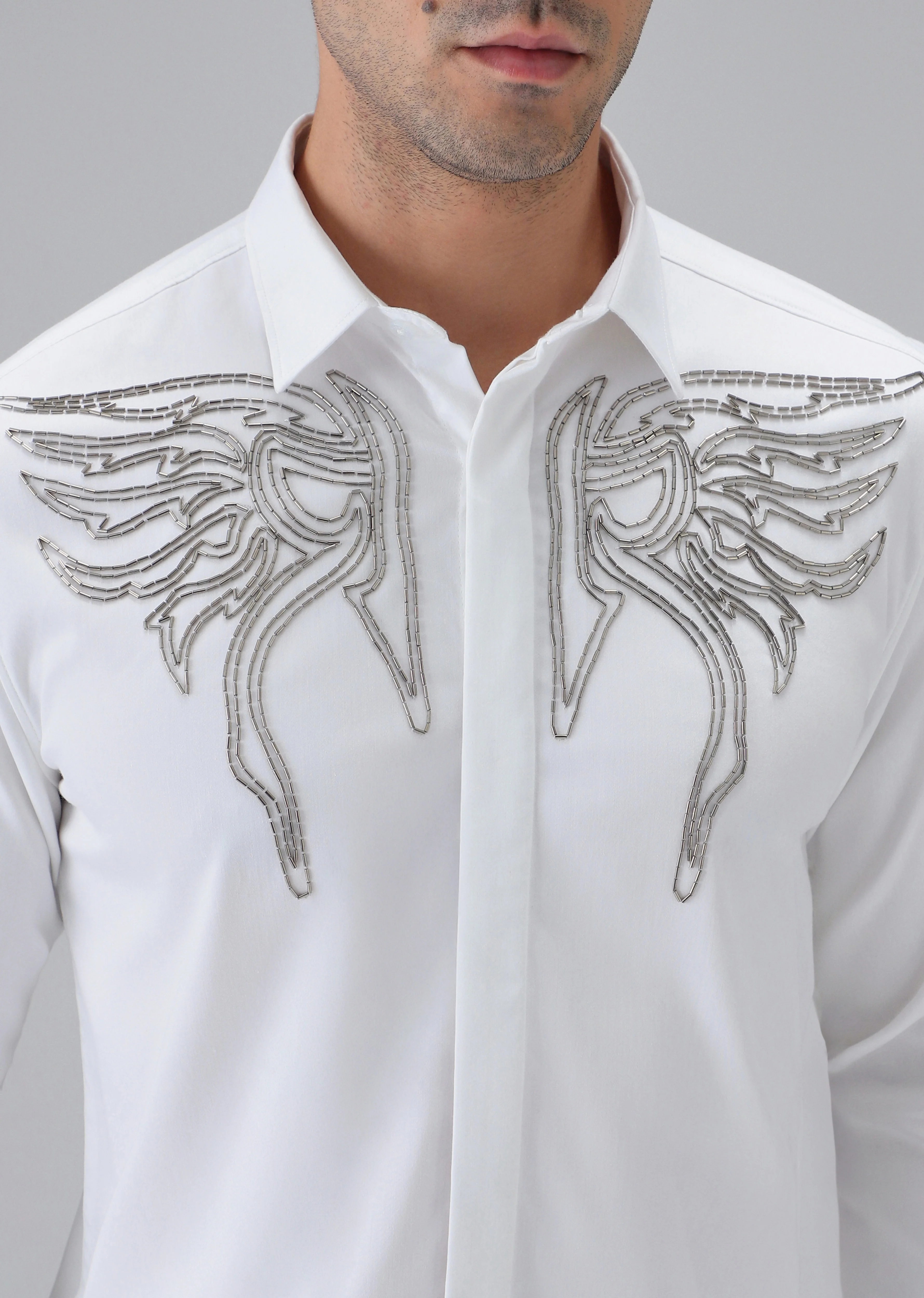 Hand Crafted White Designer Shirt - Image 5
