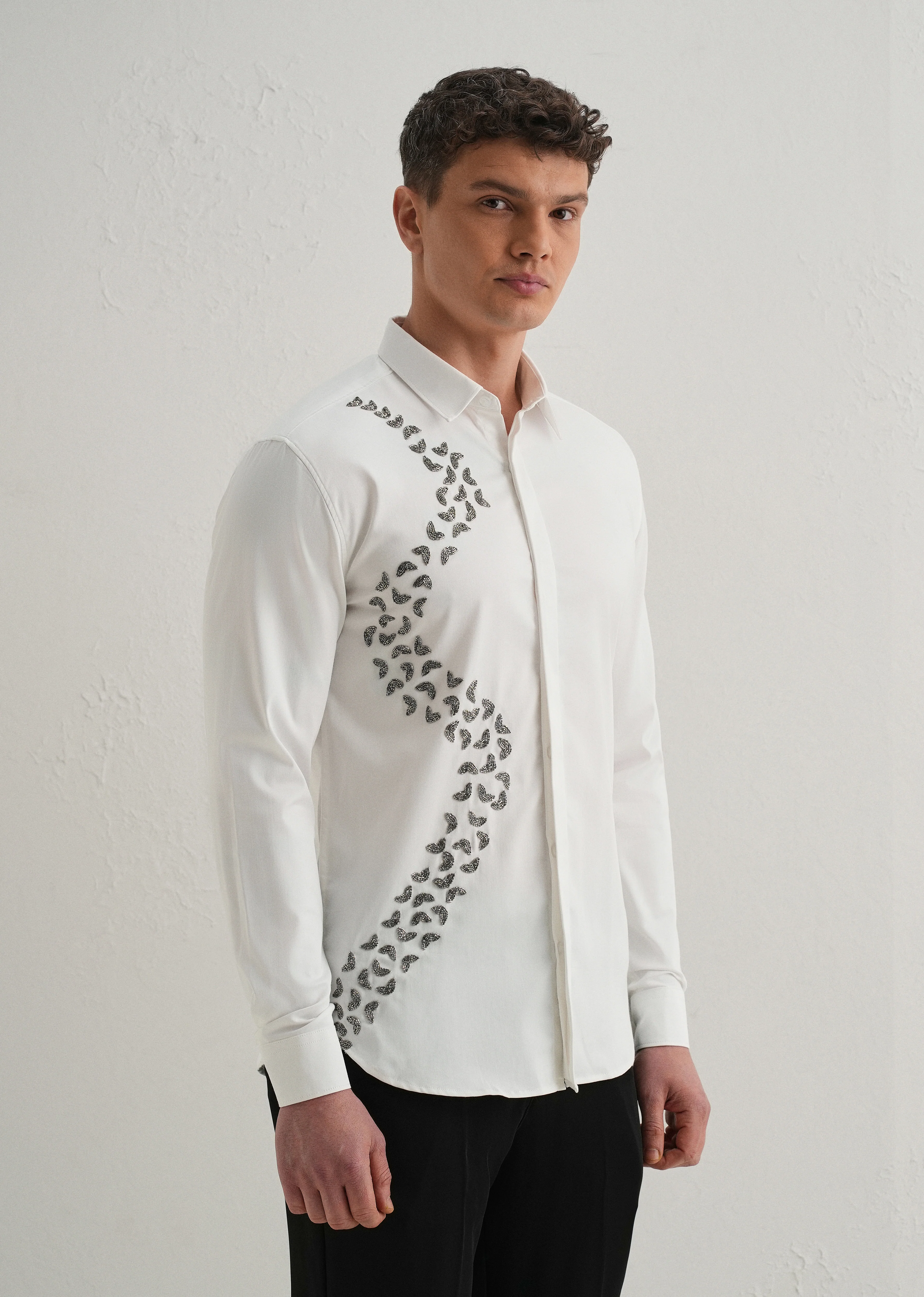 Handcrafted White Designer Shirt - Image 4