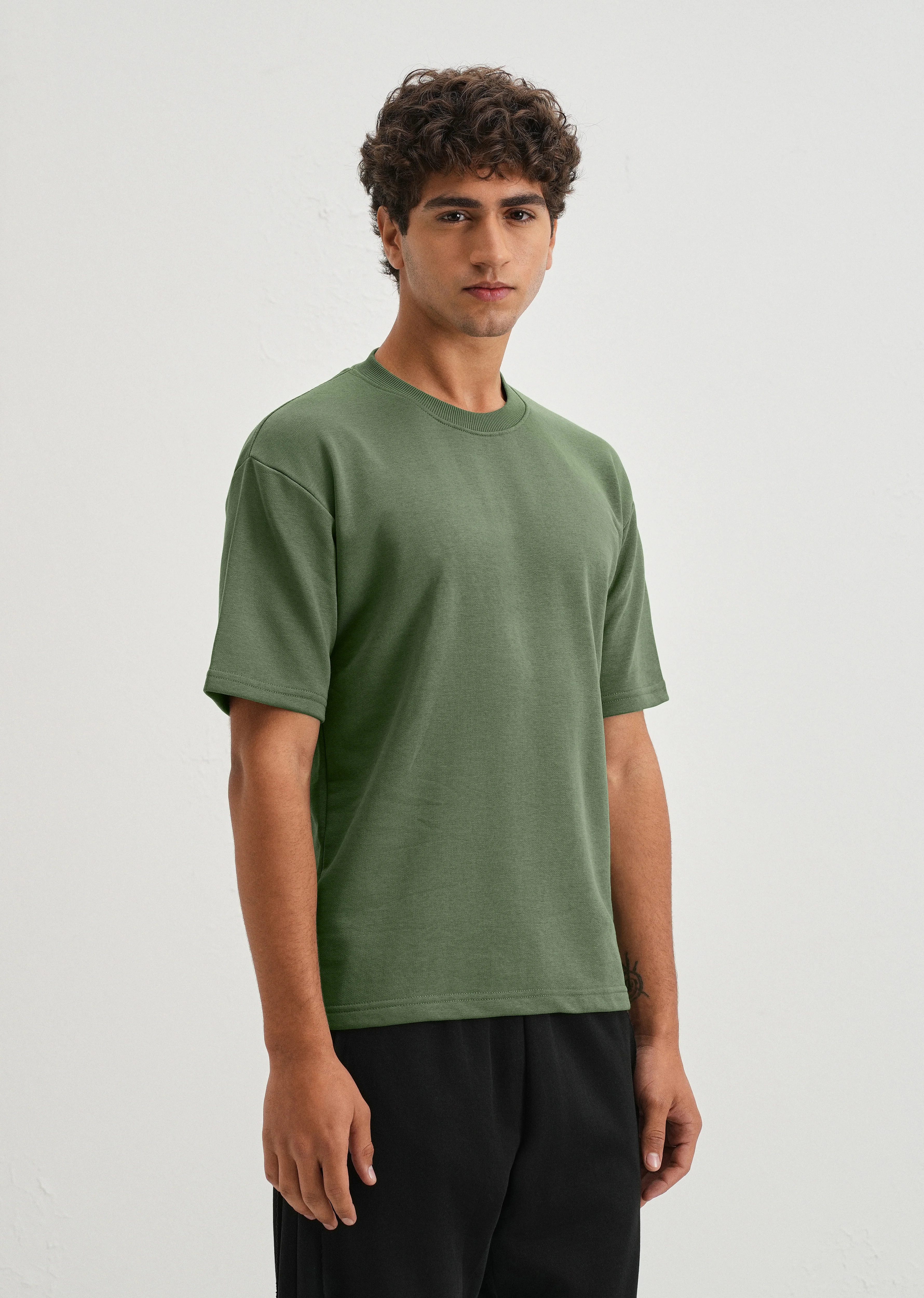 Hunter Green Plain Oversized Basic T-shirt - Image 4