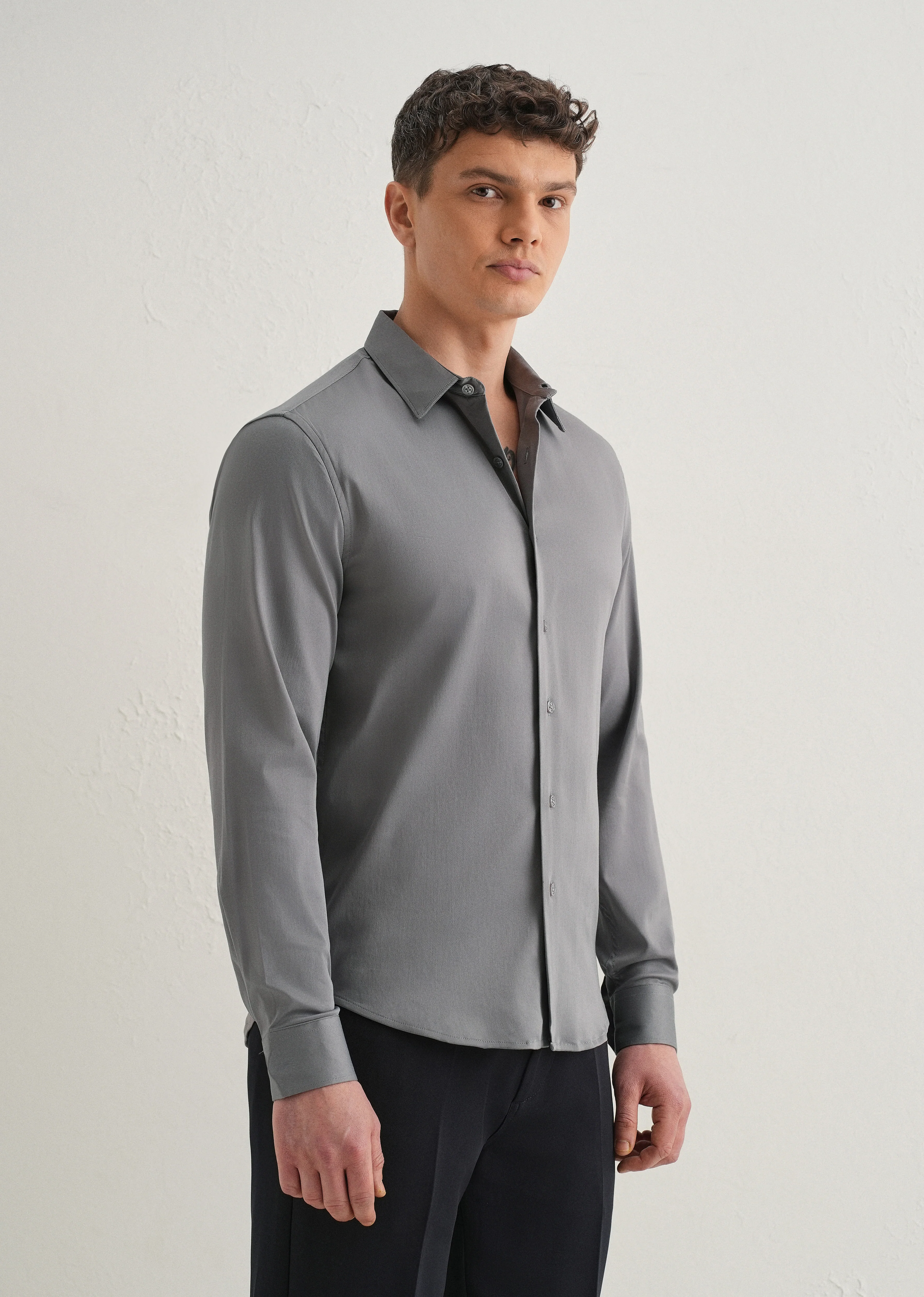 Hybrid Gray Plain Satin Shirt - Image 4
