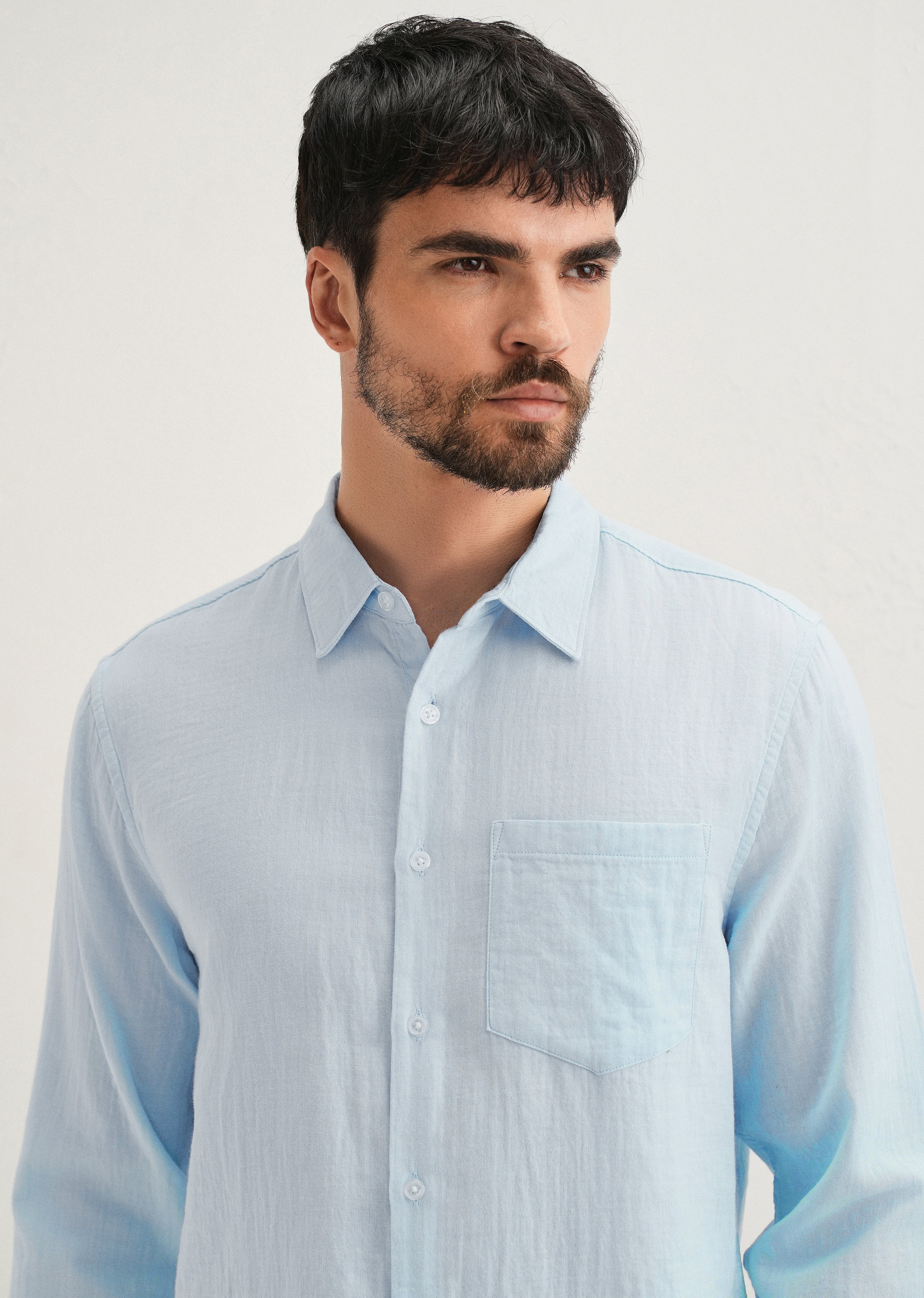 Ice Blue Double Cloth Cotton Shirt - Image 2