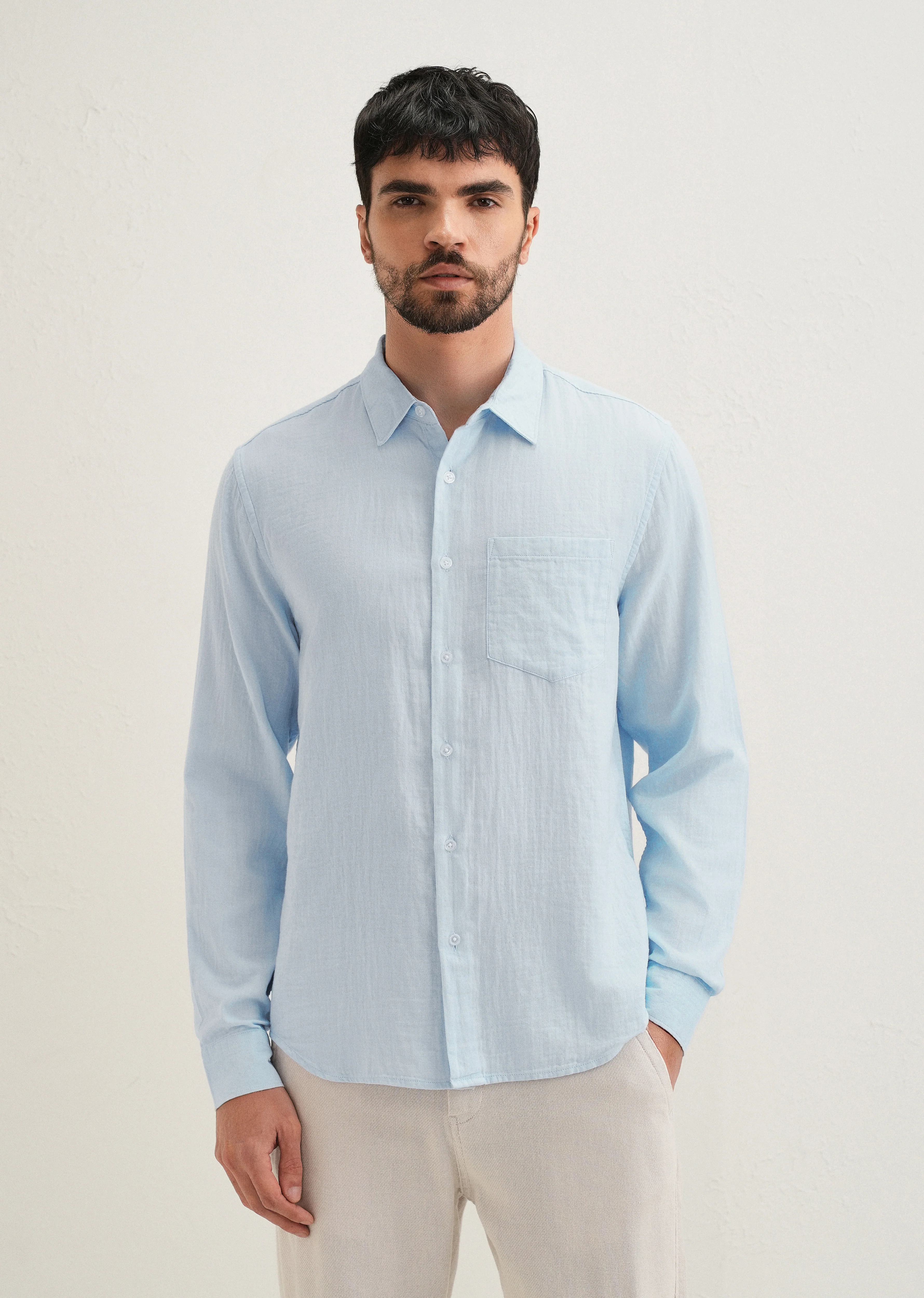 Ice Blue Double Cloth Cotton Shirt - Image 4