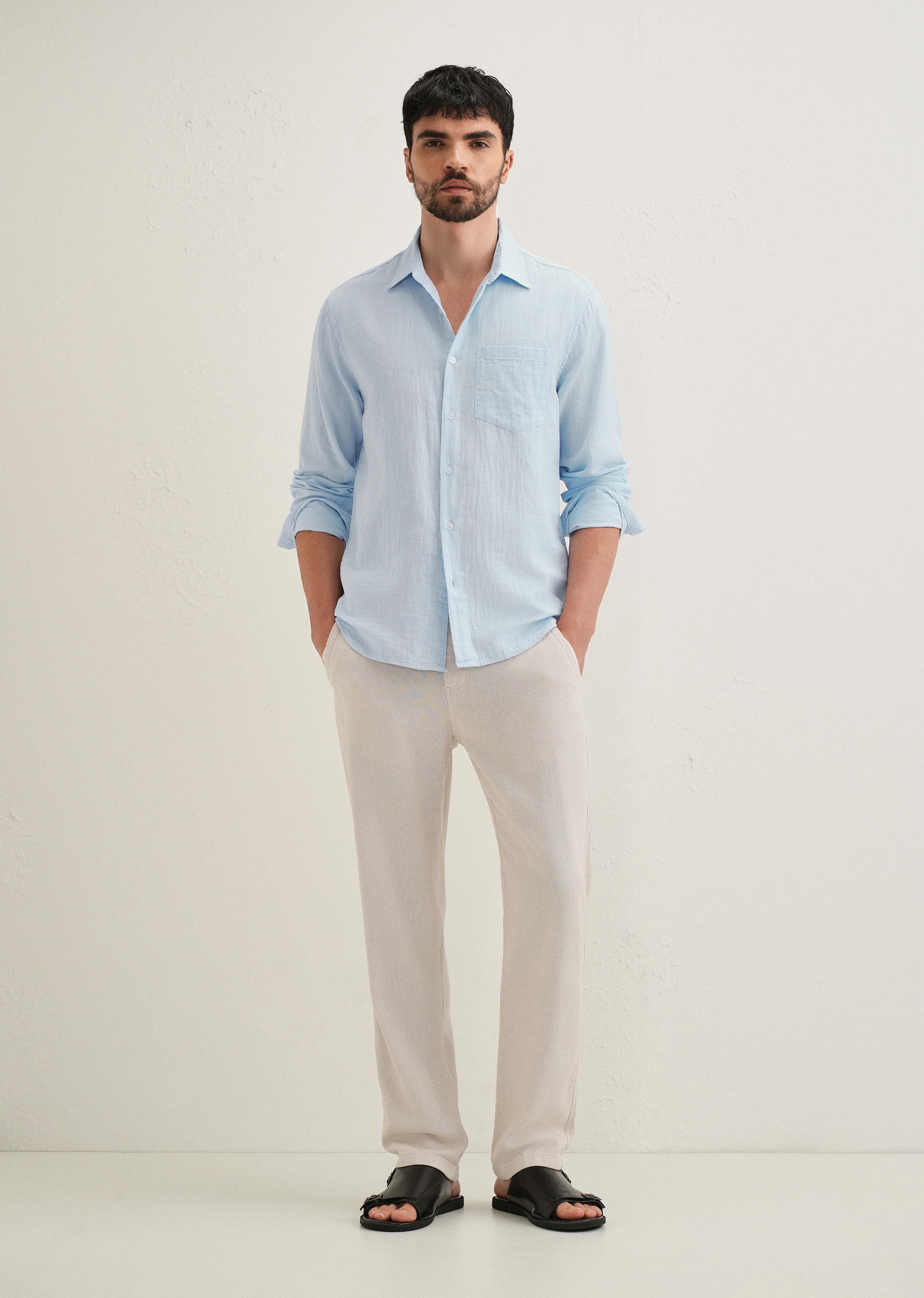 Ice Blue Double Cloth Cotton Shirt - Image 6
