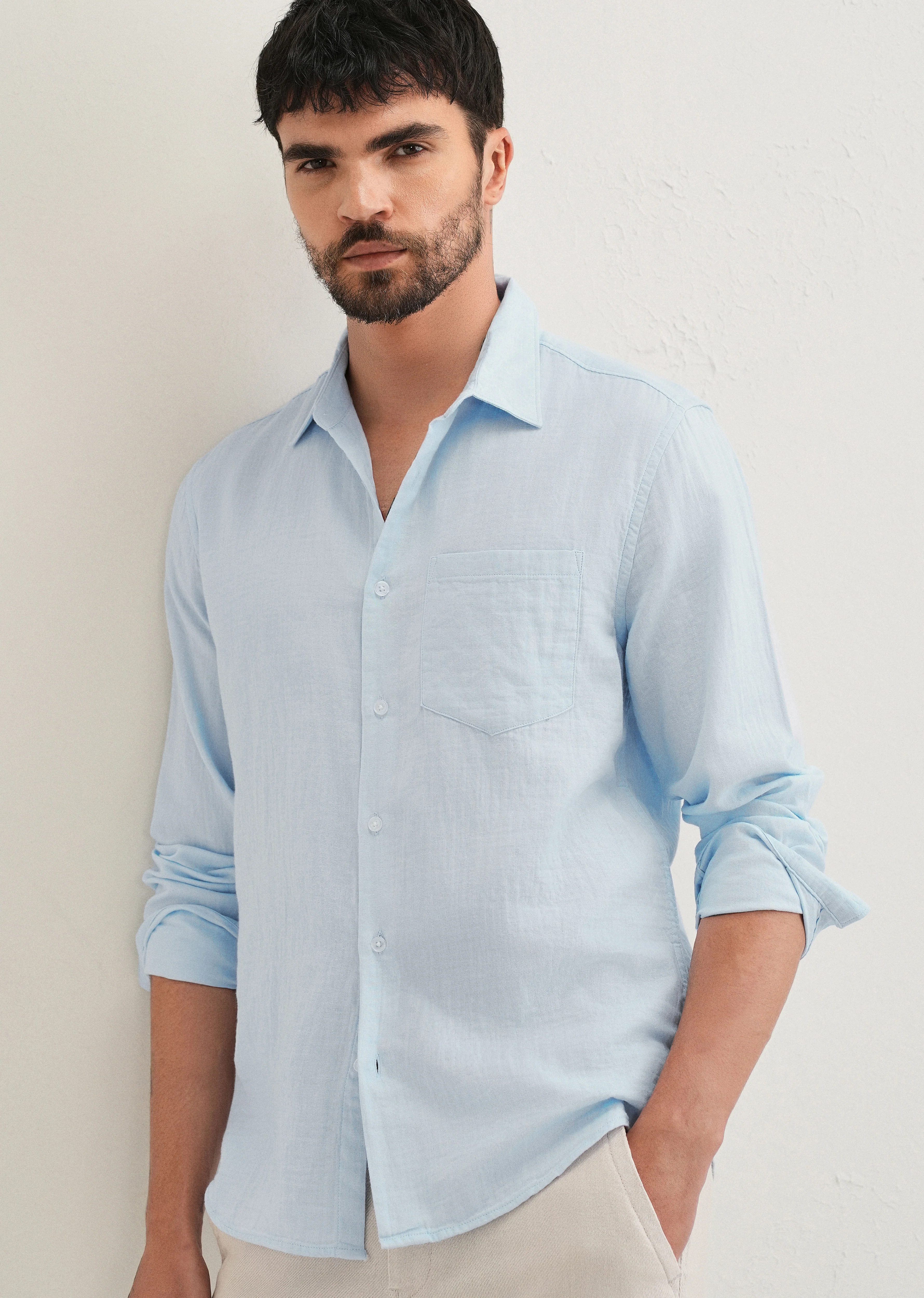 Ice Blue Double Cloth Cotton Shirt - Image 7