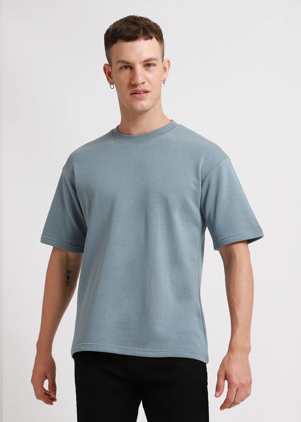 Ice Blue Plain Oversized Basic T-shirt - Image 4