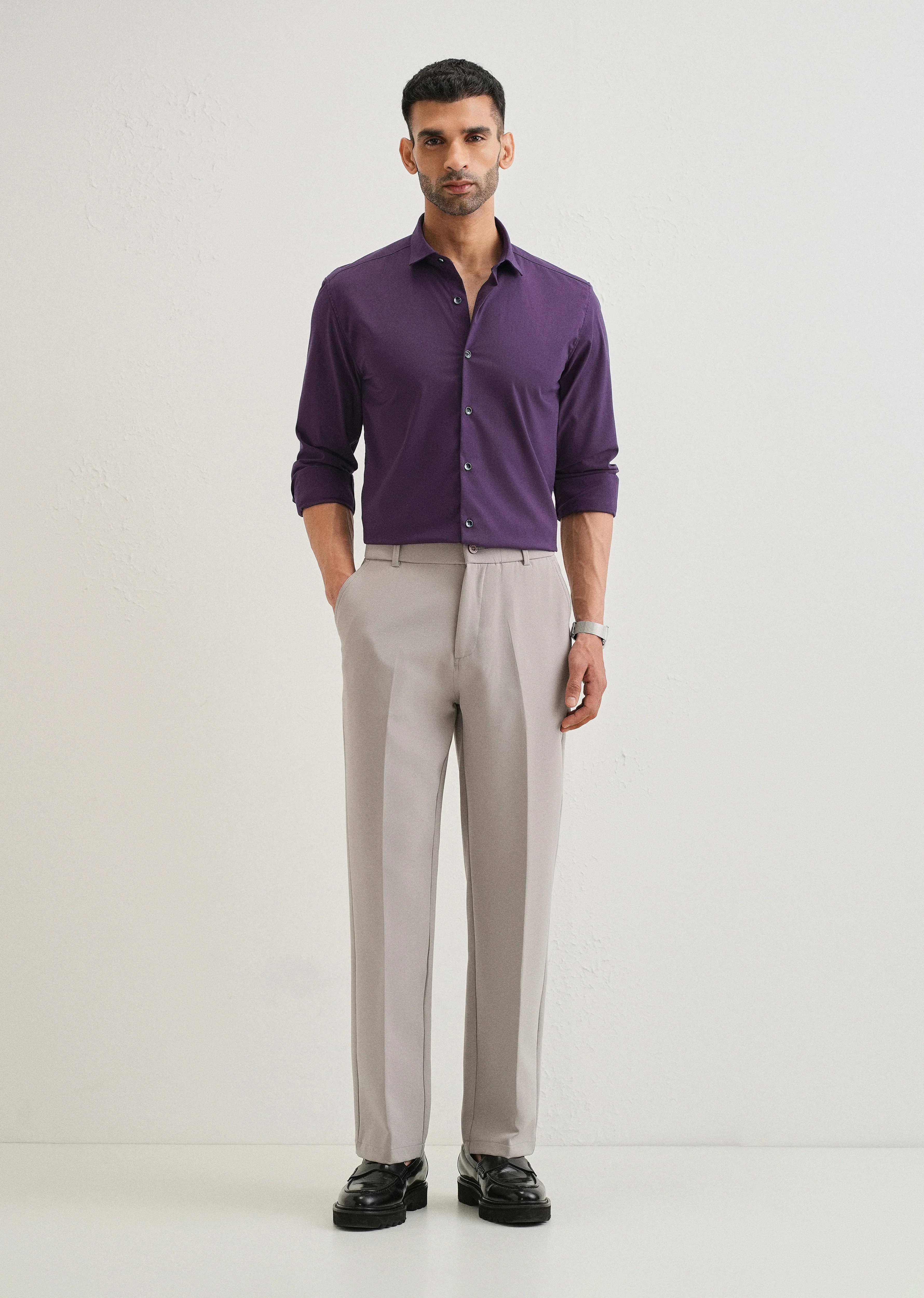 Imperial Purple Plain Wrinkle Free Shirt - Image 6