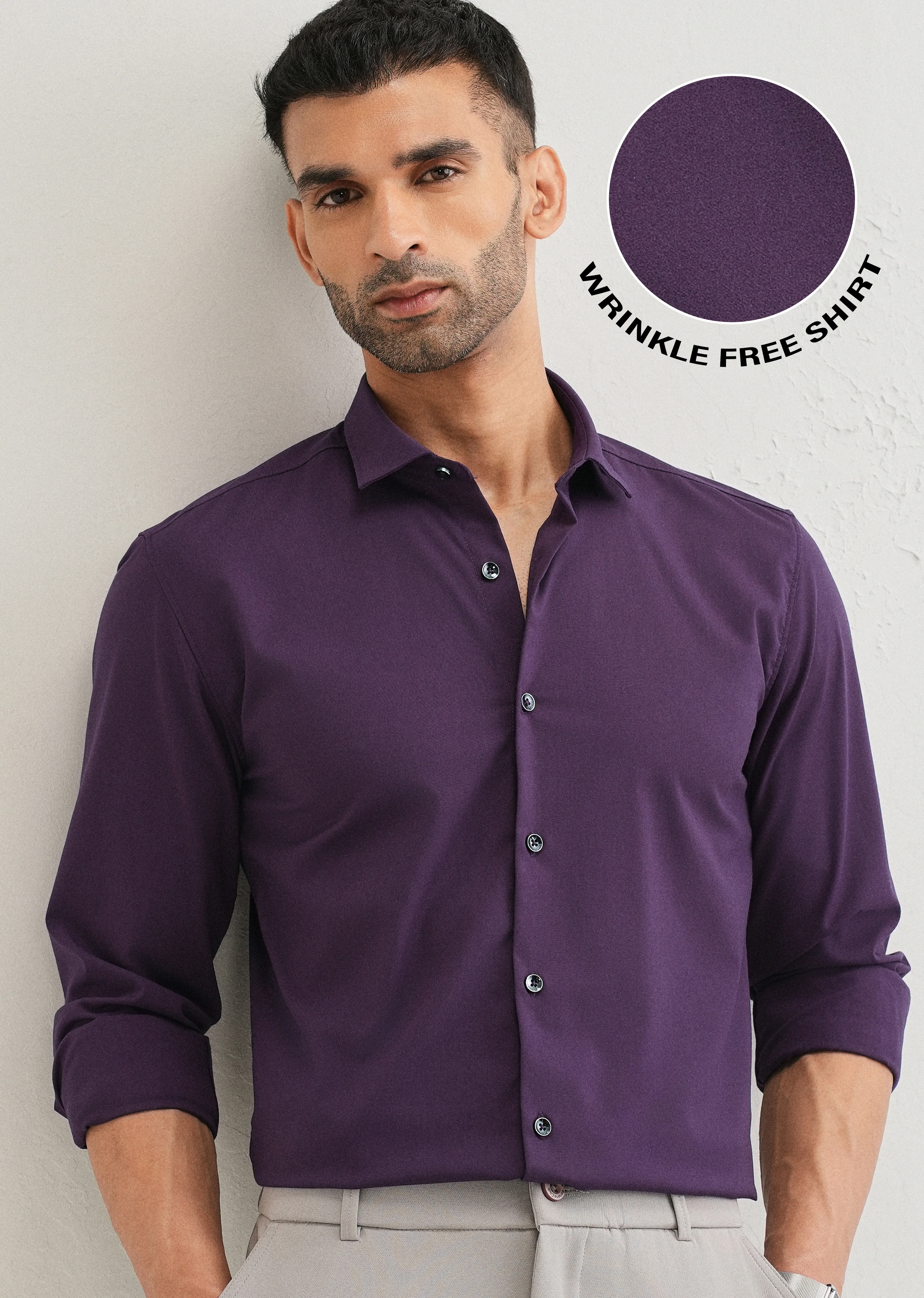 Imperial Purple Plain Wrinkle Free Shirt - Image 7