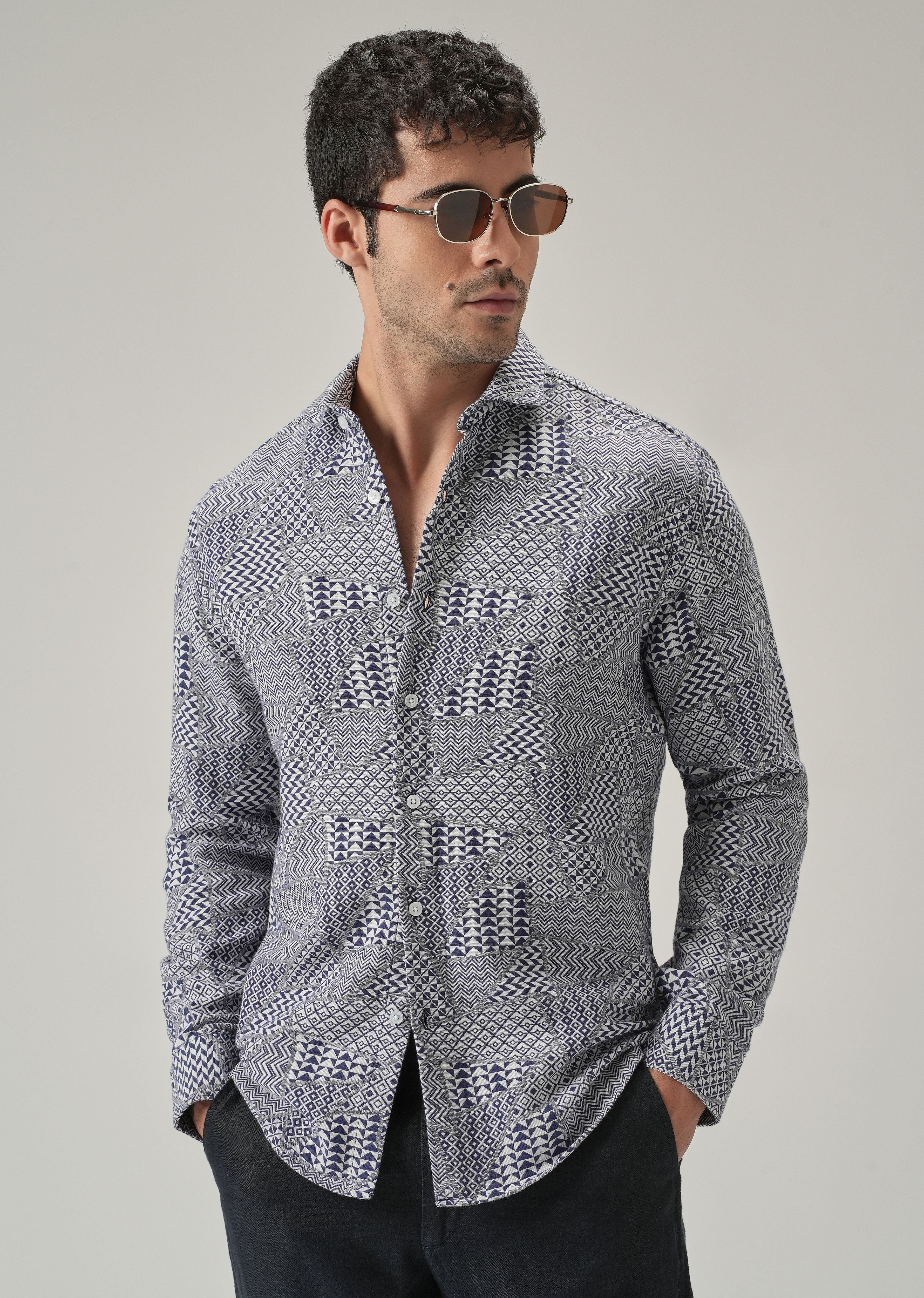 Indigo Geometric Pattern Shirt - Image 2