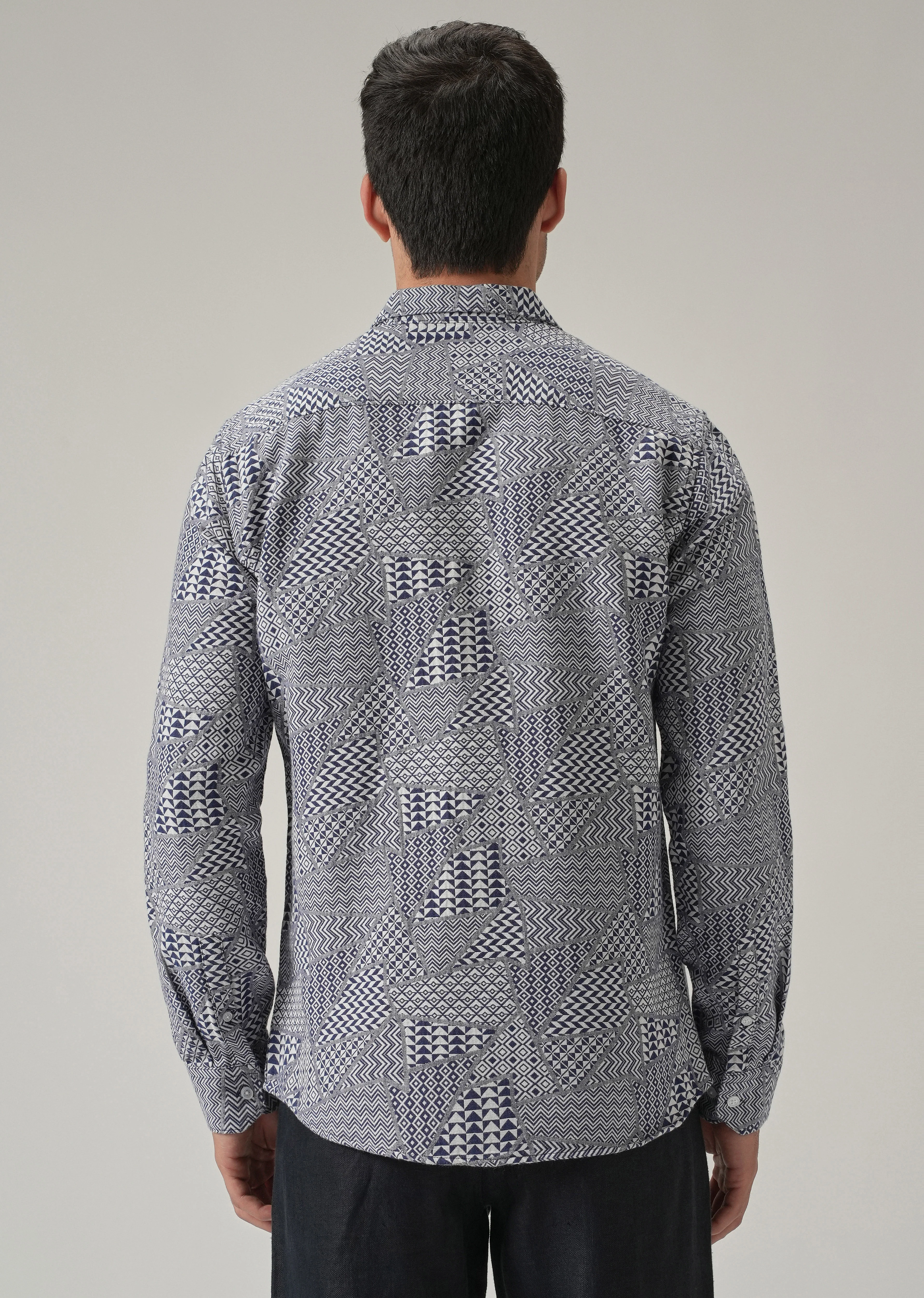 Indigo Geometric Pattern Shirt - Image 3