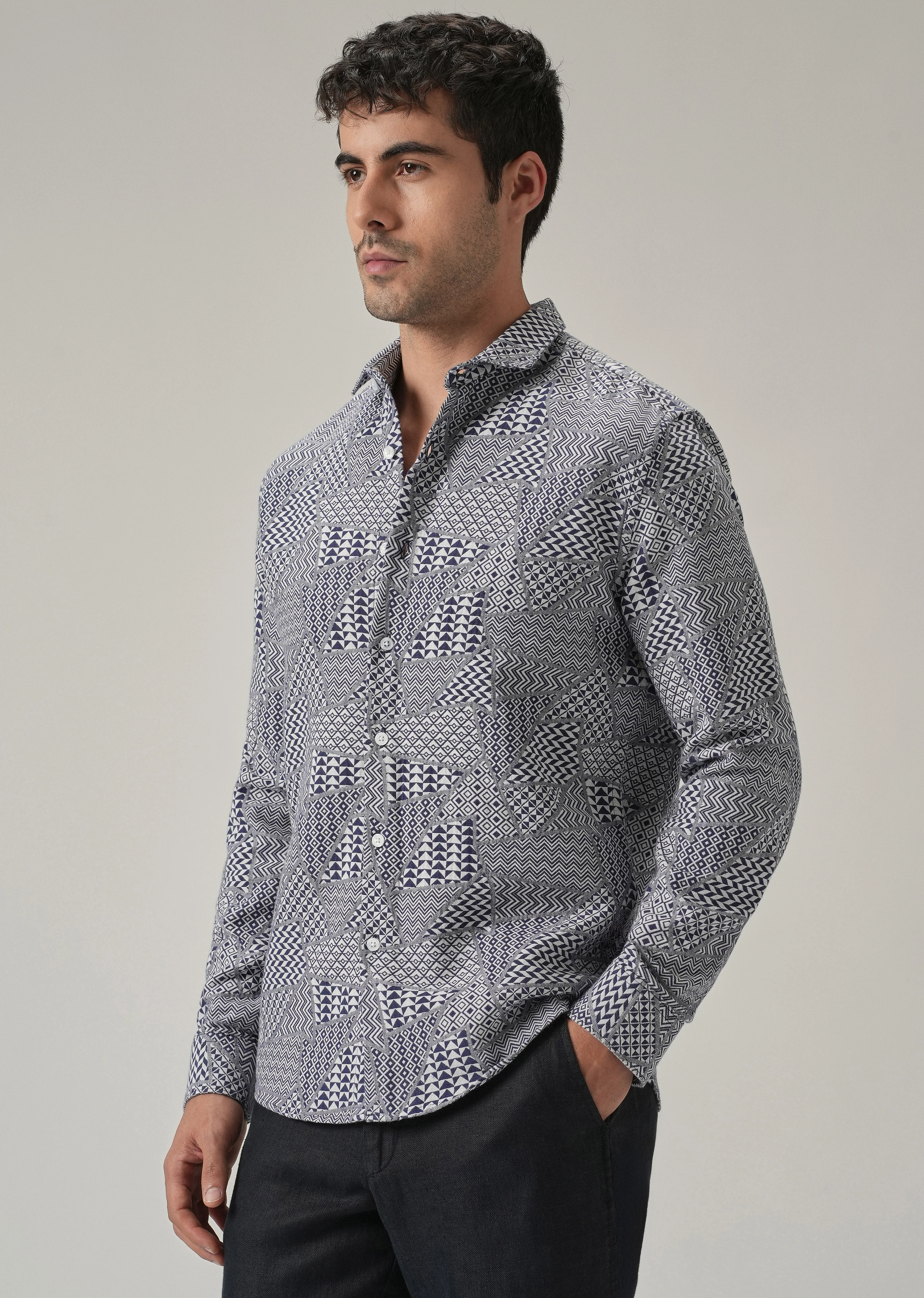 Indigo Geometric Pattern Shirt - Image 5